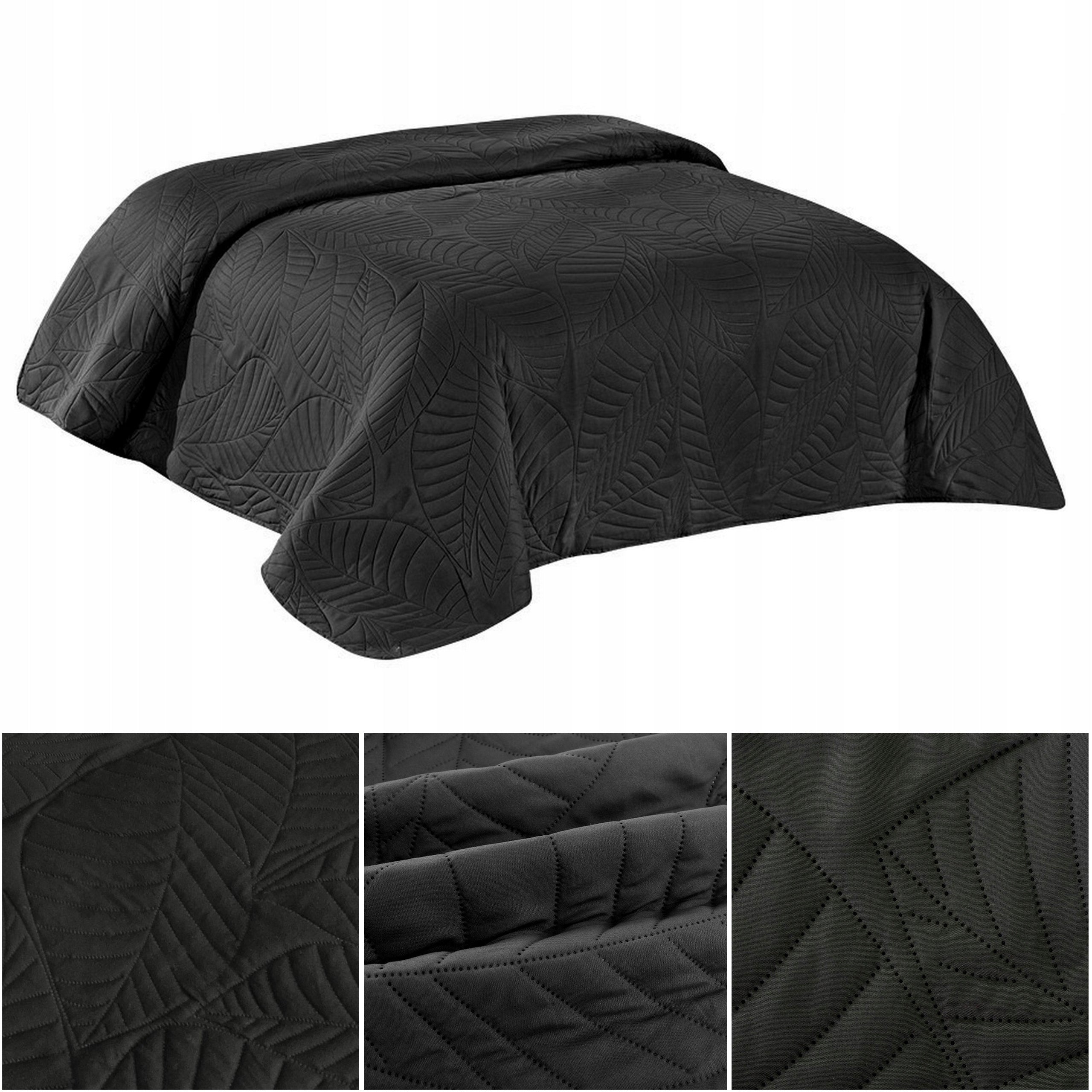 Bedspread sofa 220x240 QUILTED in leaves microfiber Corrado BLACK