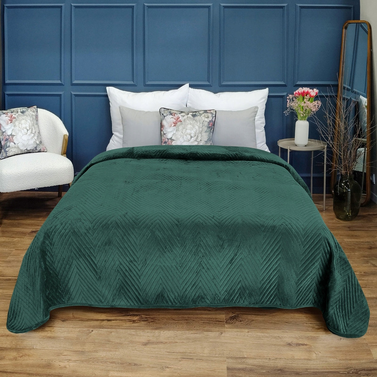 Bedspread sofa cape 200x220 quilted herringbone VELOUR Caden GREEN Brand Łóżkoholicy