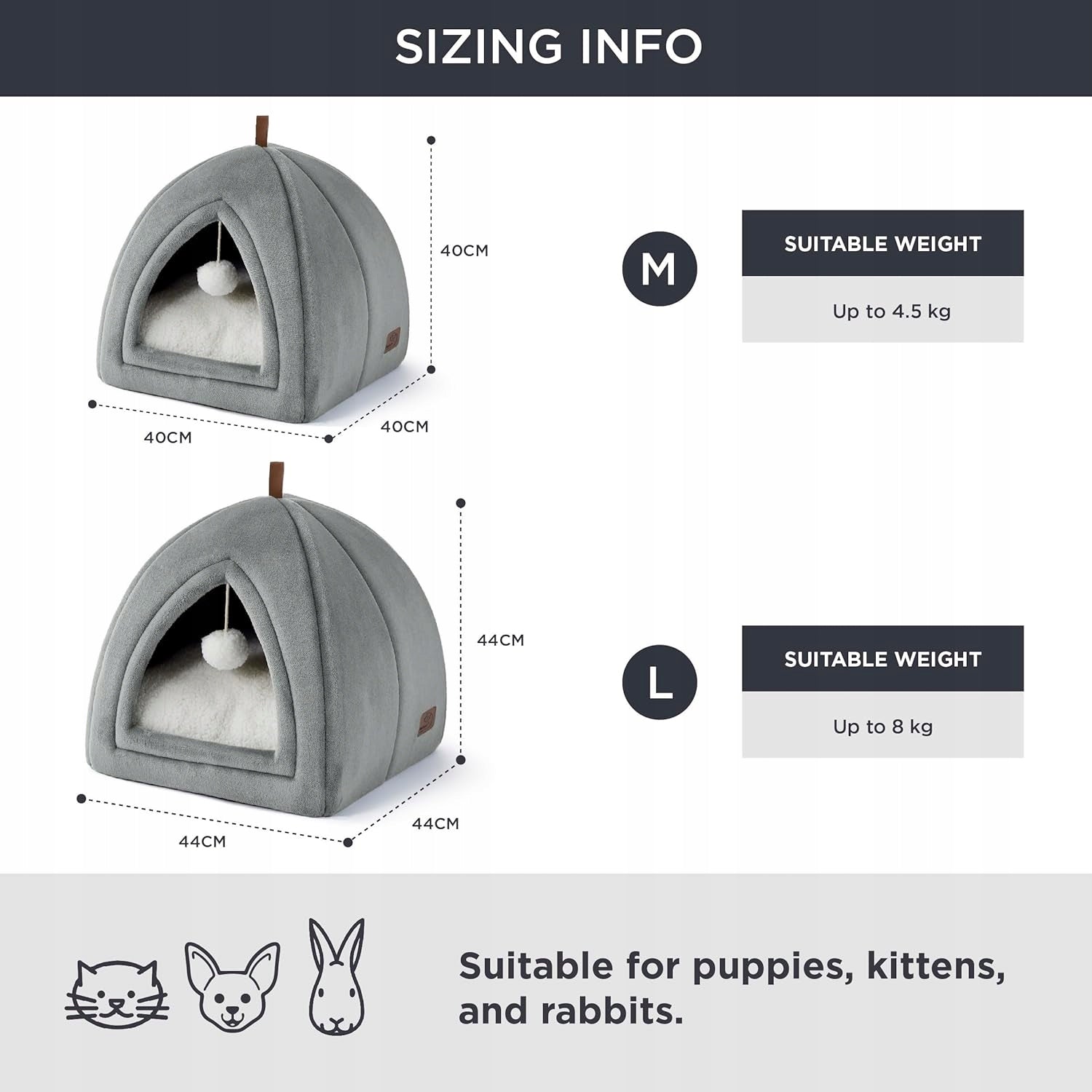 Bedsure Cat Bed Igloo 40x40x40 cm Booth Folding House Grey Product width 44 cm