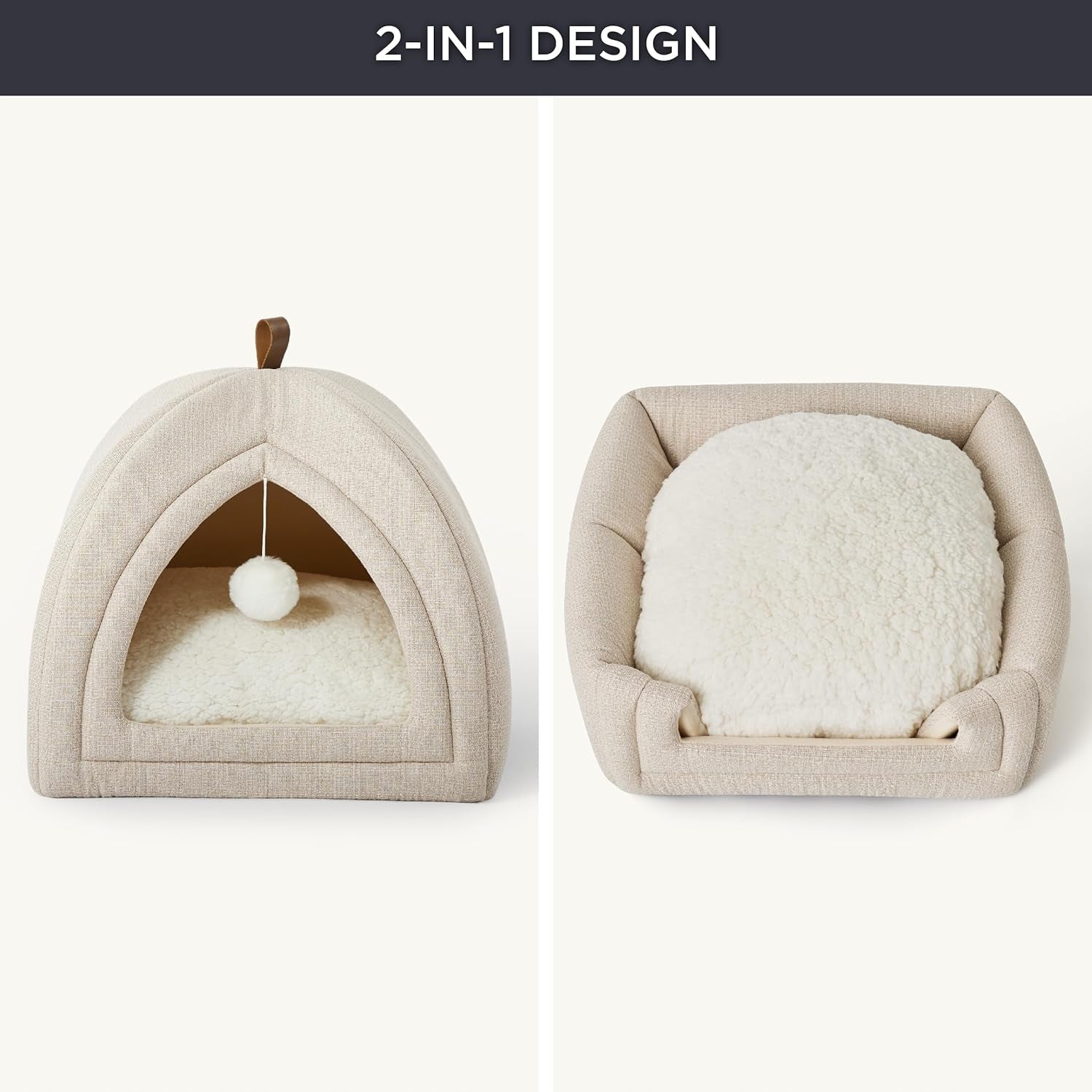Bedsure Cat Bed Igloo 40x40x40 cm Cave Beige Folding Length 40 cm