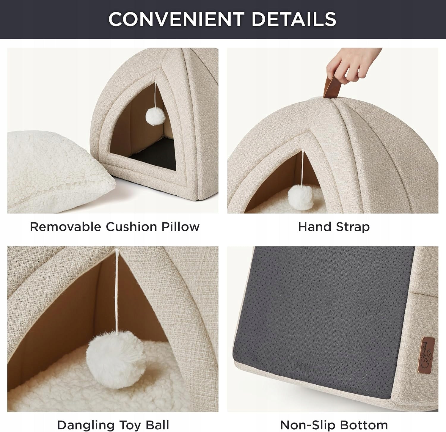 Bedsure Cat Bed Igloo 40x40x40 cm Cave Beige Folding Product width 40 cm