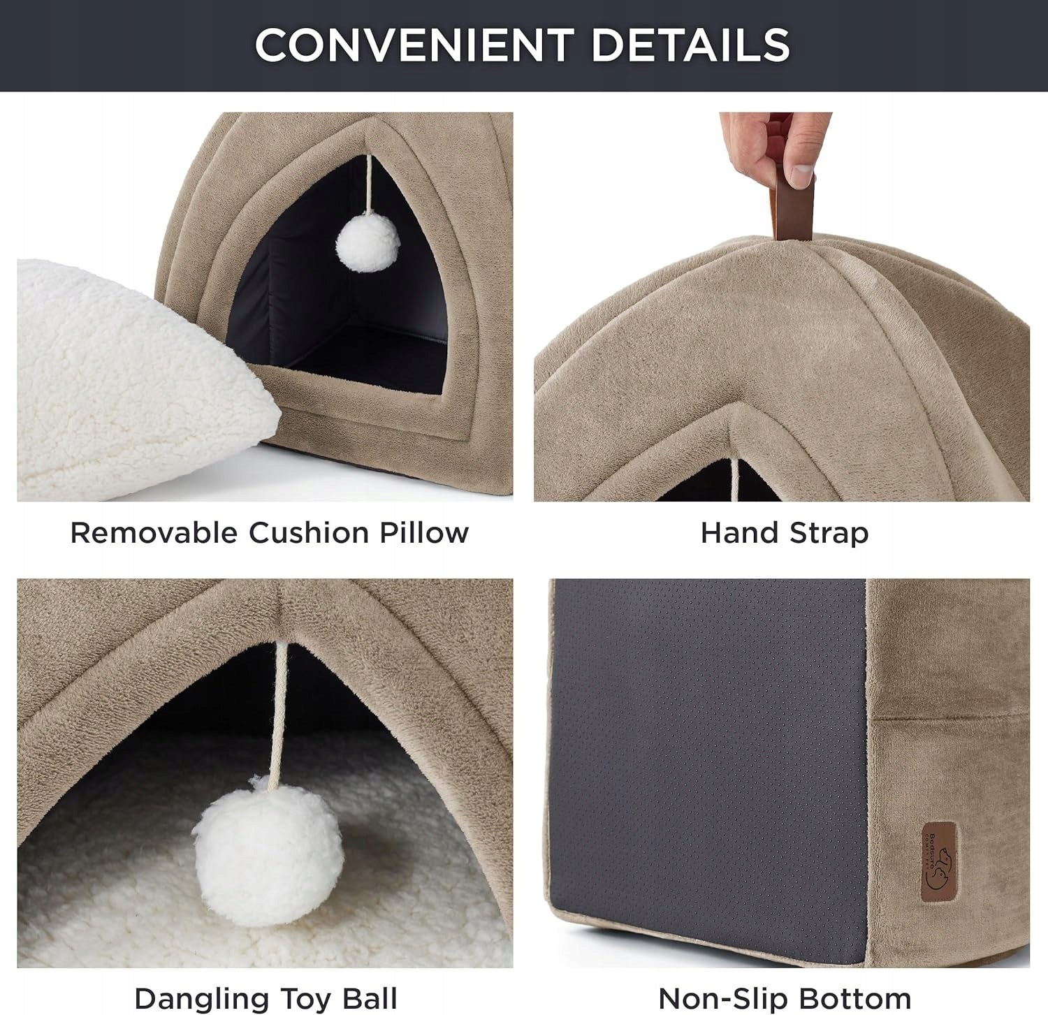 Bedsure Cottage Cat Bed 2in1 44x44 cm Folding Cave with Pillow Brand Bedsure