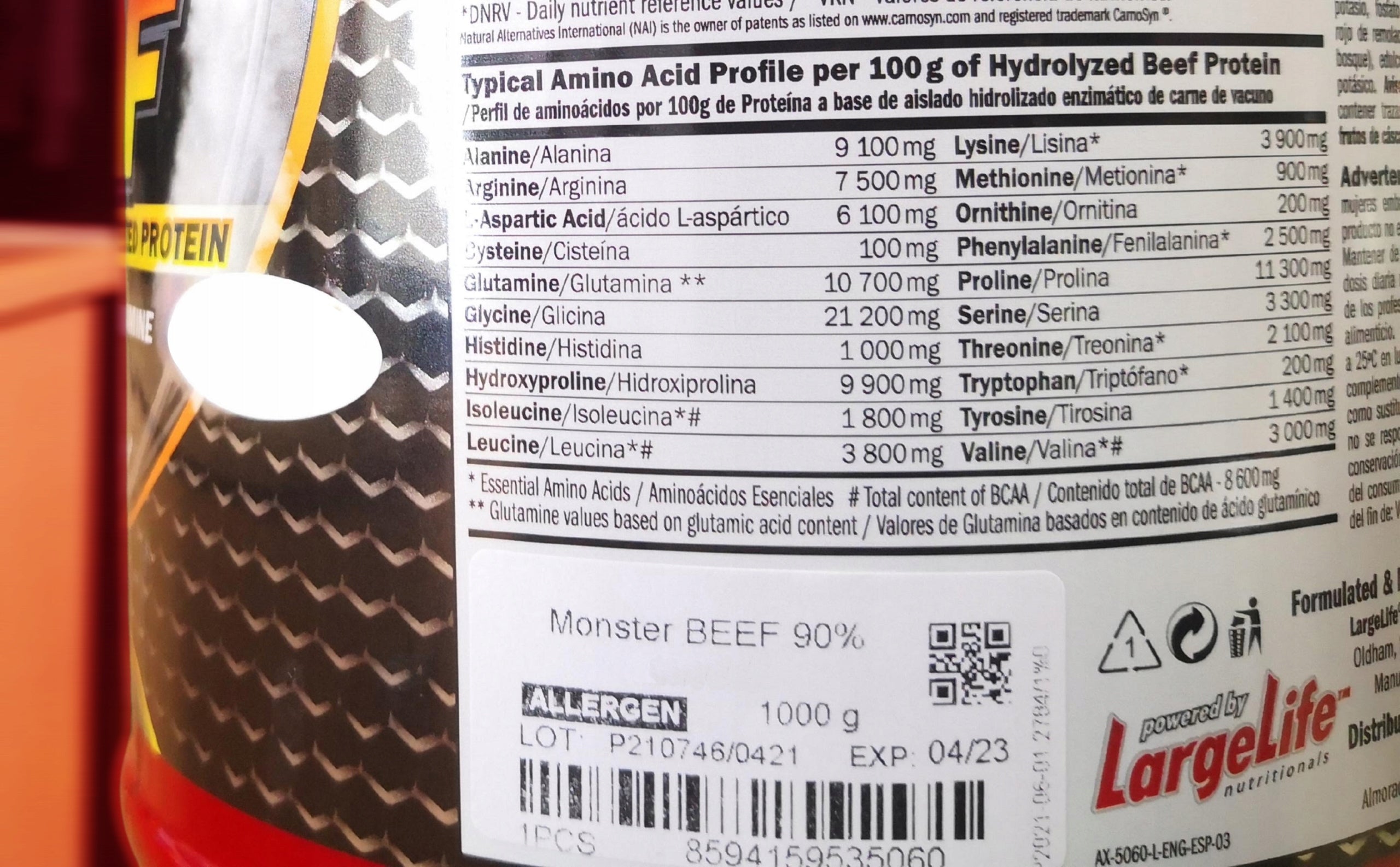 Beef protein nutrient lactose-free MONSTER BEEF PROTEIN 1kg Packaging status original