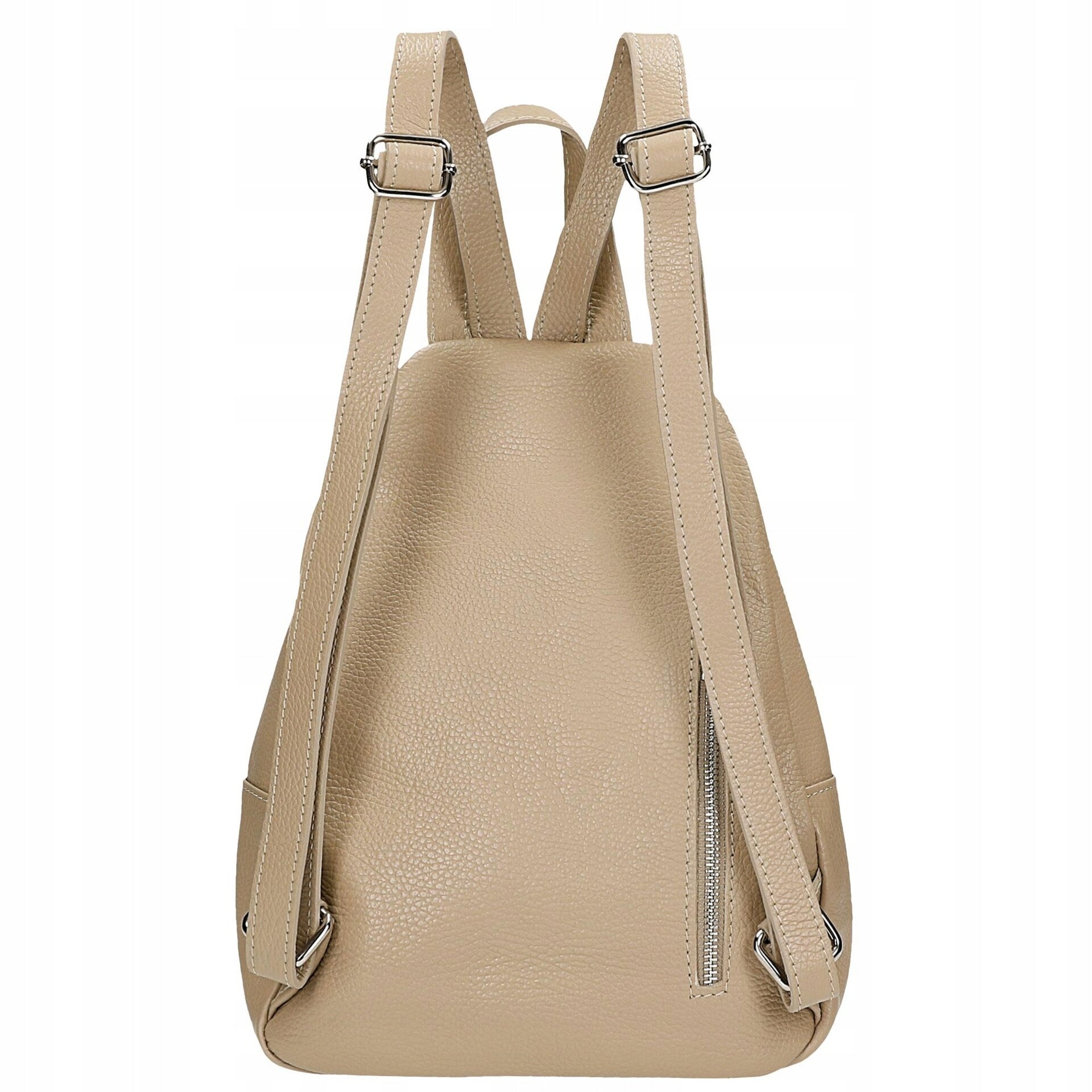 Beige Leather Women's Backpack with Silver Pendant Dimensions not specified