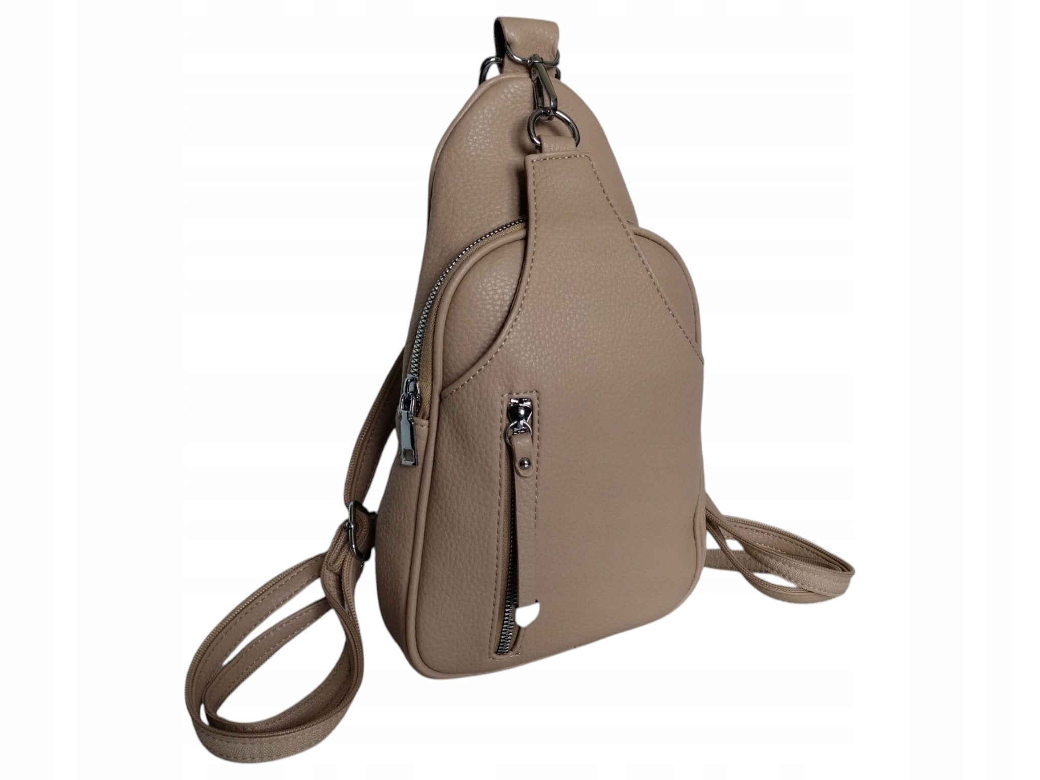Beige Women's Shoulder Backpack, Women's Bag, Small Urban, Eco Leather