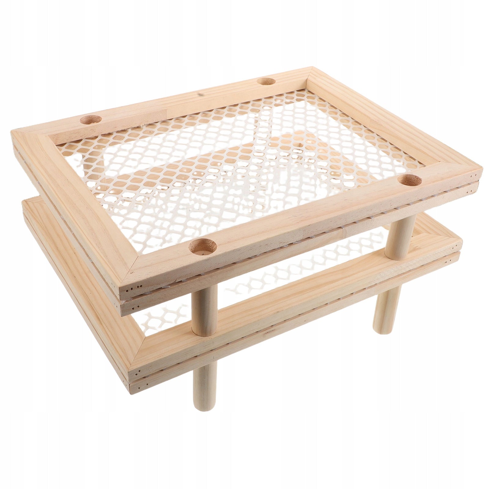 Beige Wood Herb Hanging Dryer with Mesh for Flowers, Seeds, and Pasta Unfolded width 32 cm