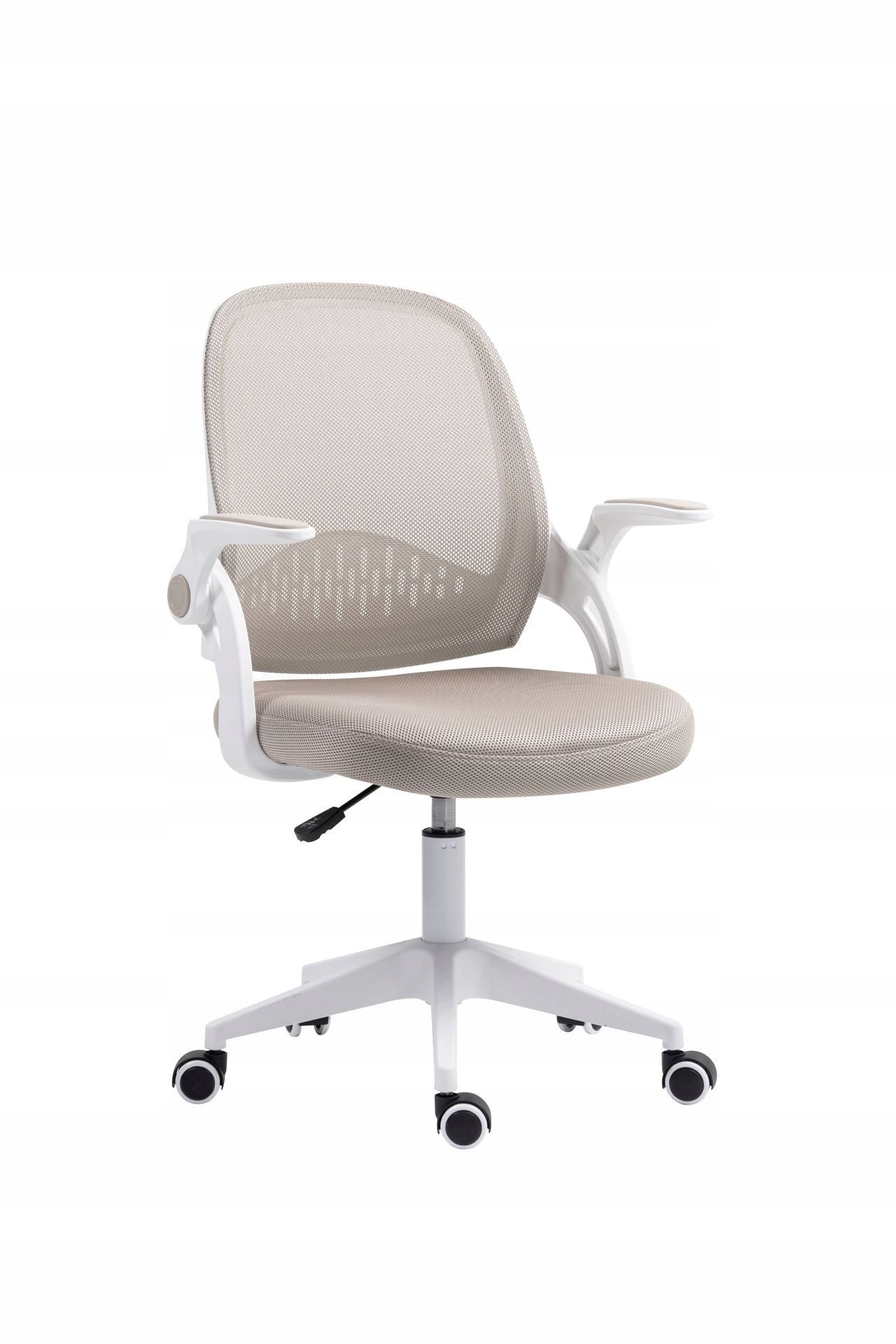 Beige swivel chair with armrests frame white for office ARVEL