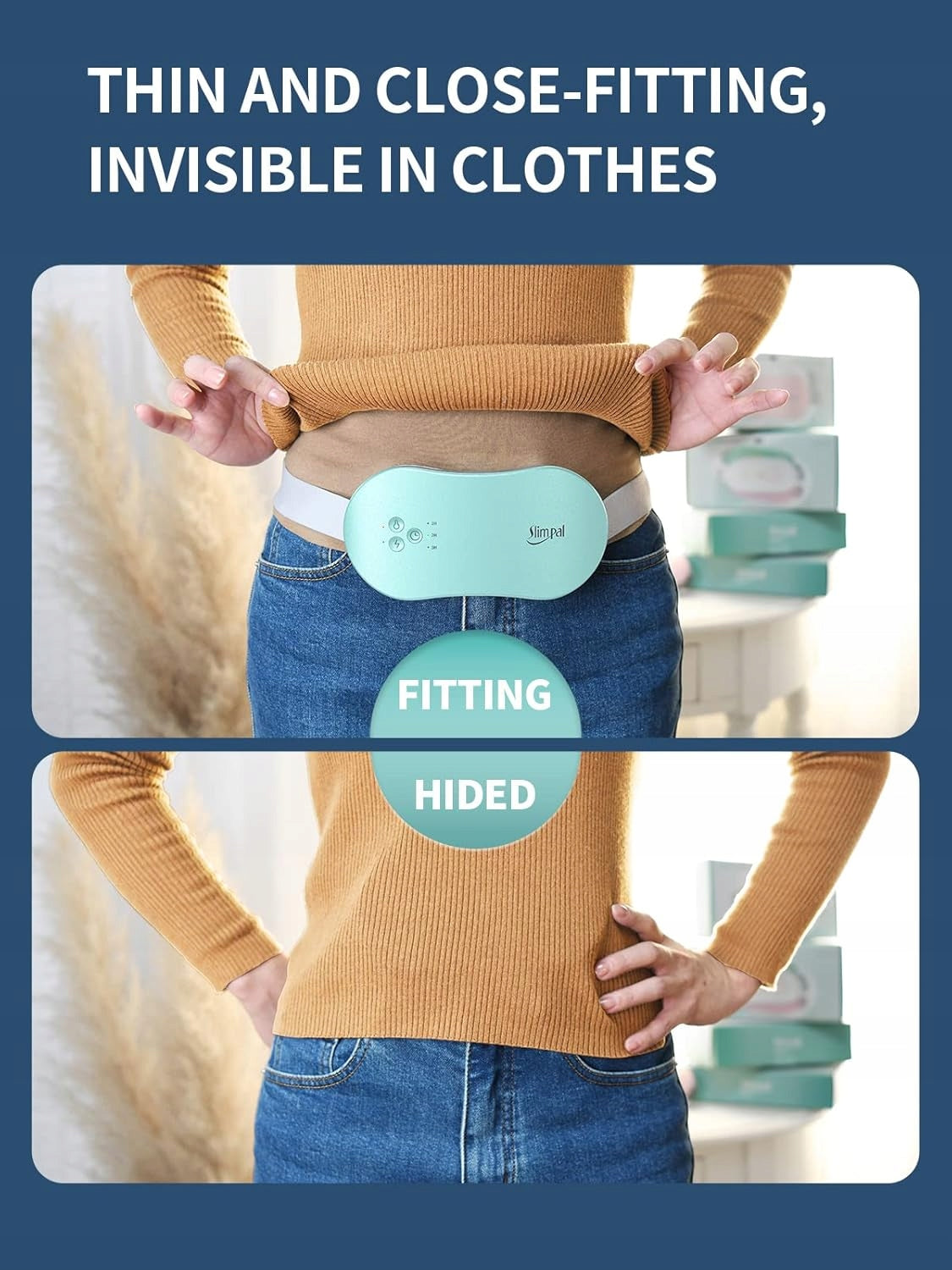 Belt heating pad with massager menstrual pain cramps Slimpal SPC023 Batteries included no