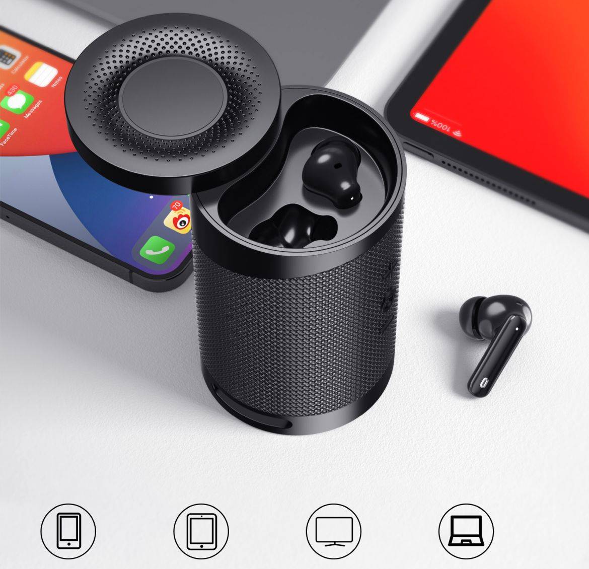Bemi DUO Black BT Plus Headphone Set Speaker Portable Power 3W BBTADUOBB Manufacturer code BBTADUOBB