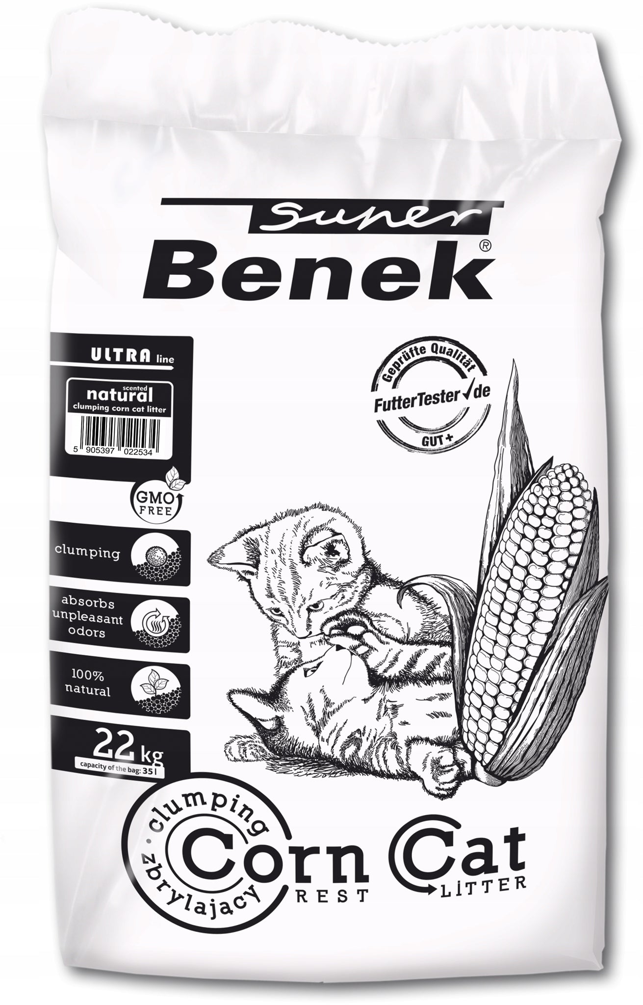 Benek Corn Cat ULTRA 35L Fine Grain Corn Compact Cat Litter Manufacturer code 5905397022534