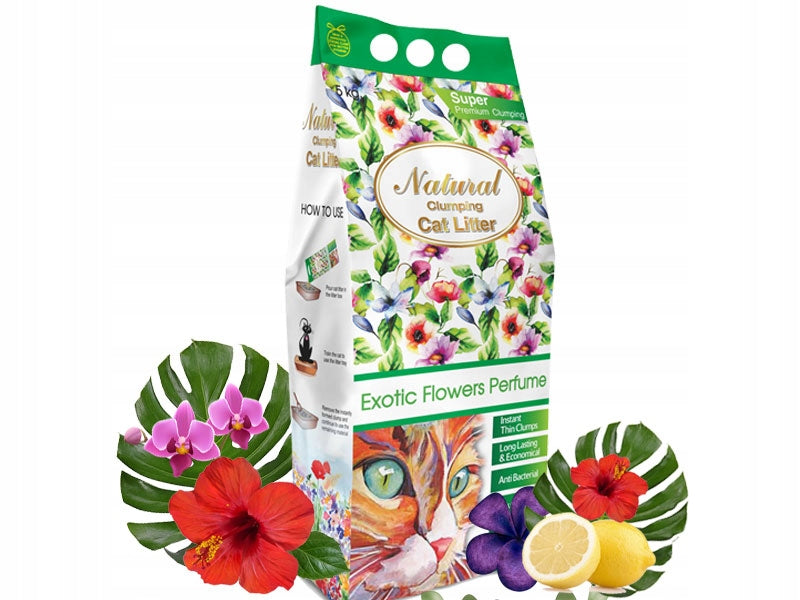 Bentonite Cat Litter EXOTIC FLOWERS Indian Cat Litter 5L Clumping Manufacturer code NEF5L