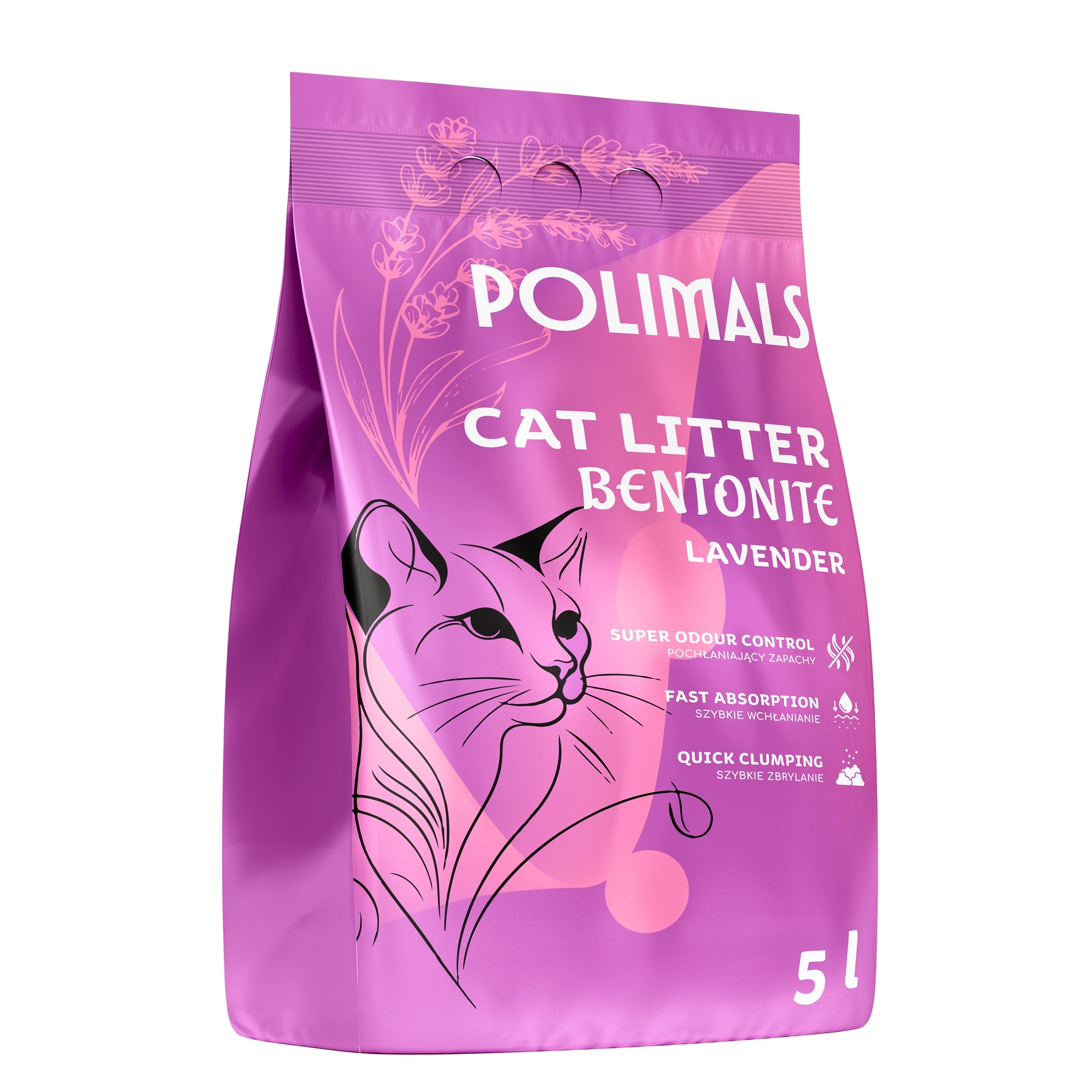 Bentonite Litter for Cat Compact Lavender Polimals 5 L fine-grained Trade name Żwirek dla kota Bentonitowy Lawendowy Polimals 5l