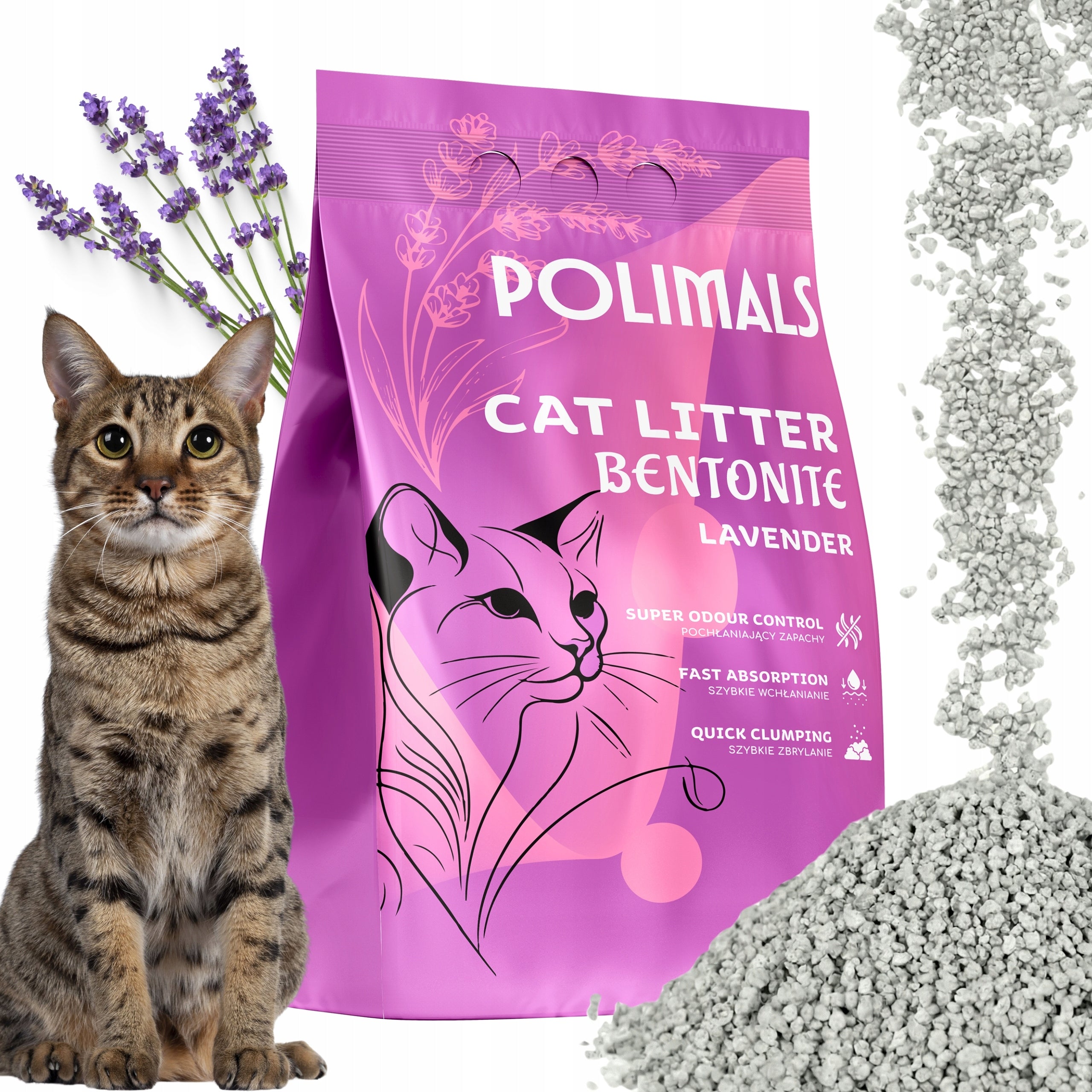 Bentonite Litter for Cat Compact Lavender Polimals 5 L fine-grained