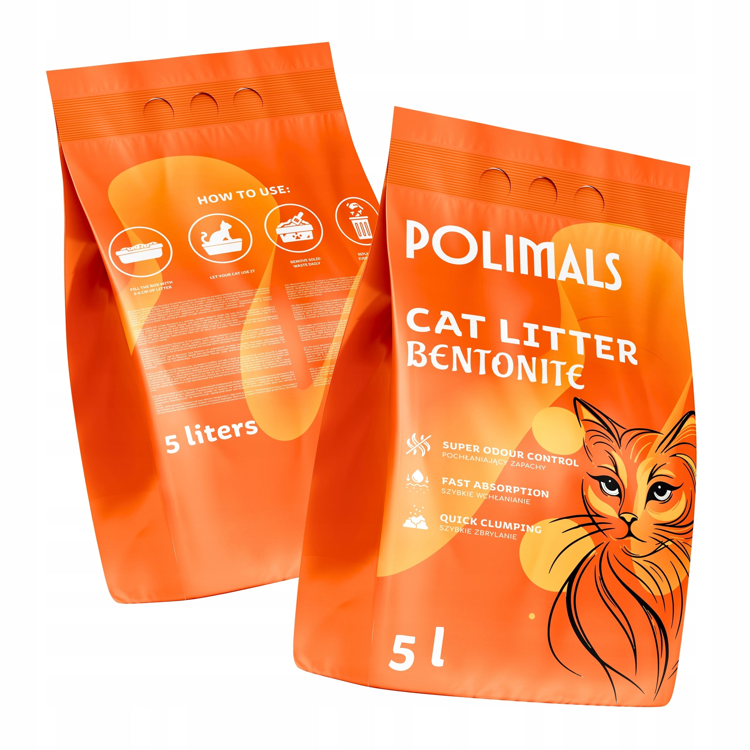 Bentonite Litter for Cat Compact Natural Polimals 5 L Fine Grain Brand POLIMALS