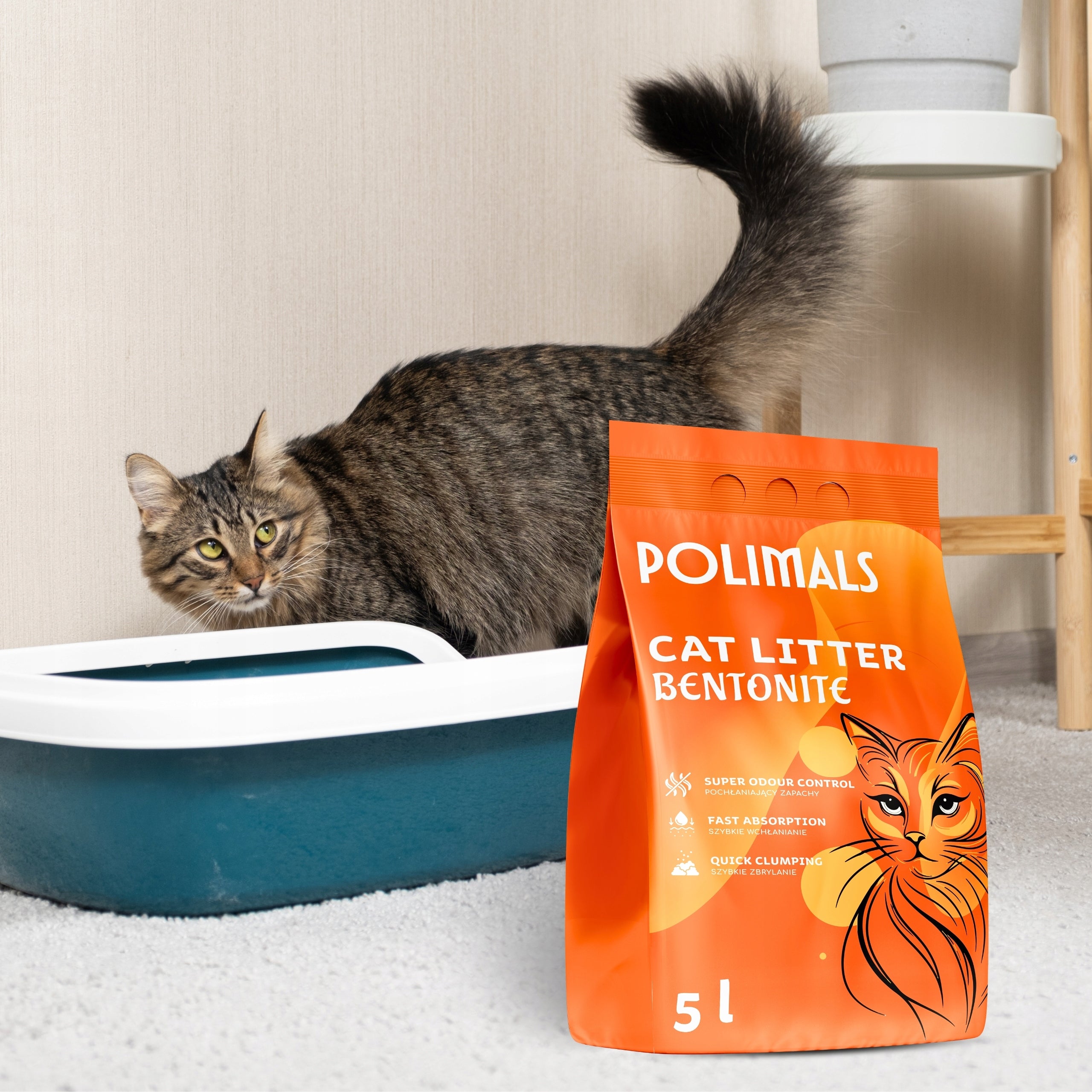 Bentonite Litter for Cat Compact Natural Polimals 5 L Fine Grain Product weight 5 kg
