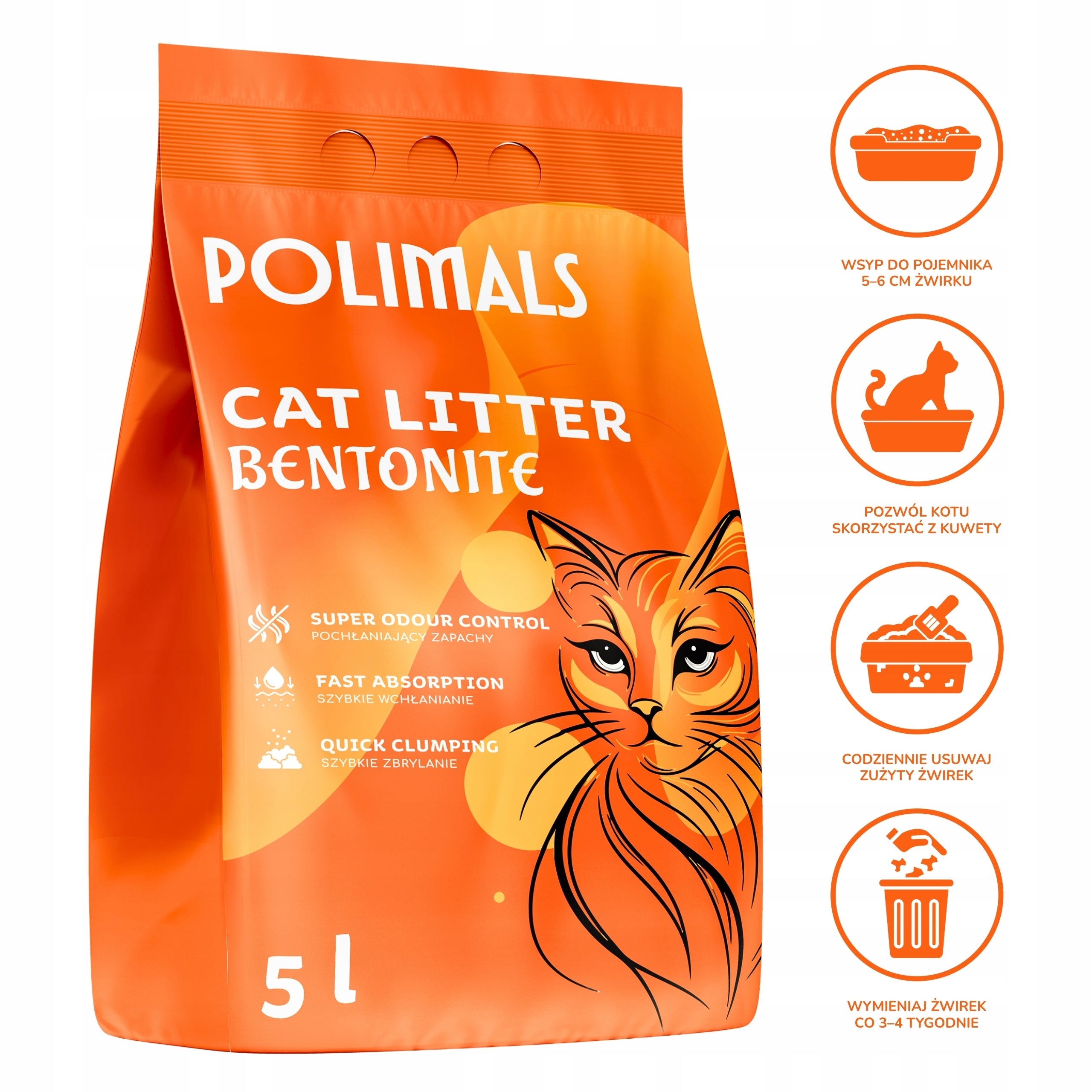 Bentonite Litter for Cat Compact Natural Polimals 5 L Fine Grain Volume 5 l