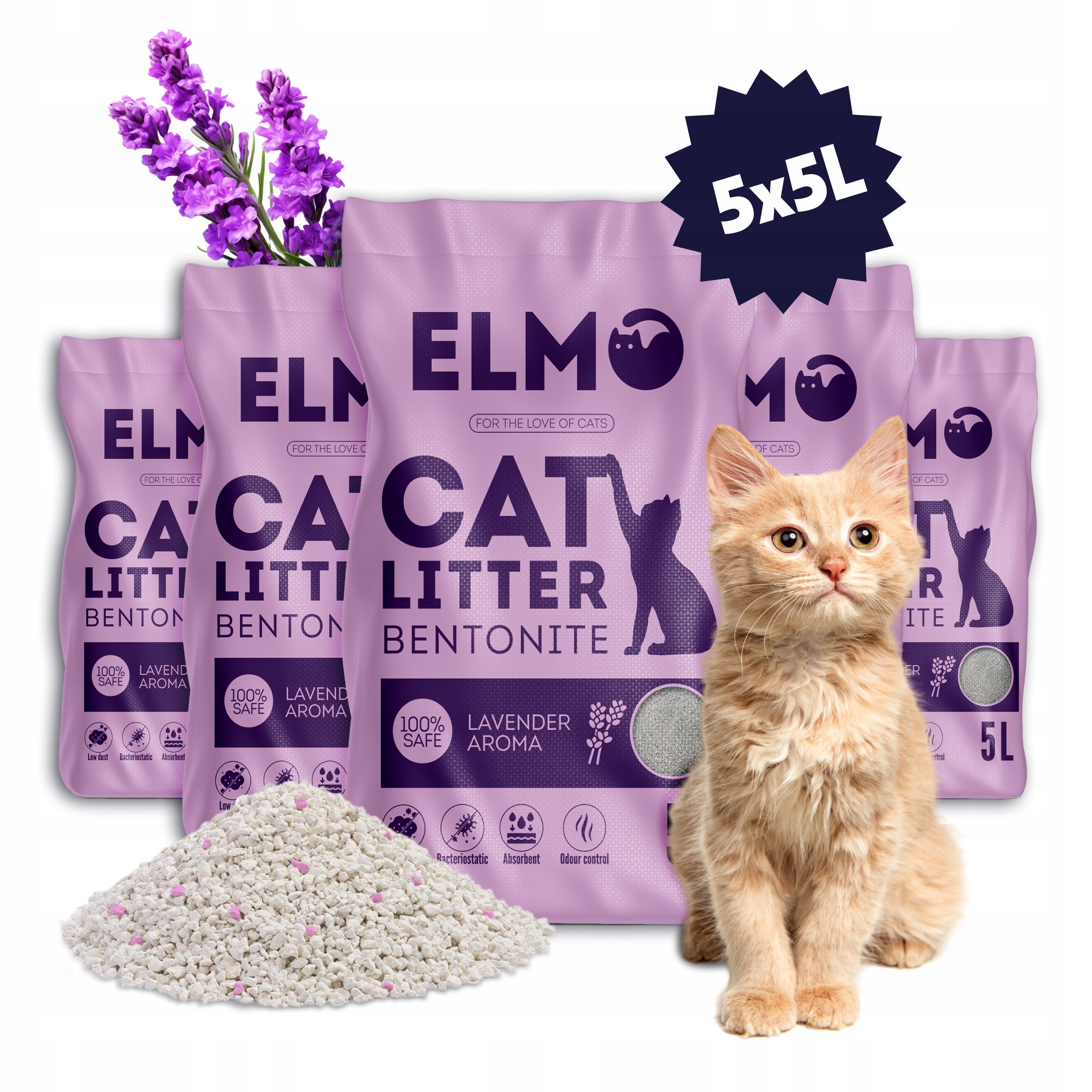 Bentonite cat litter ELMO fine lavender 25l-5x5l