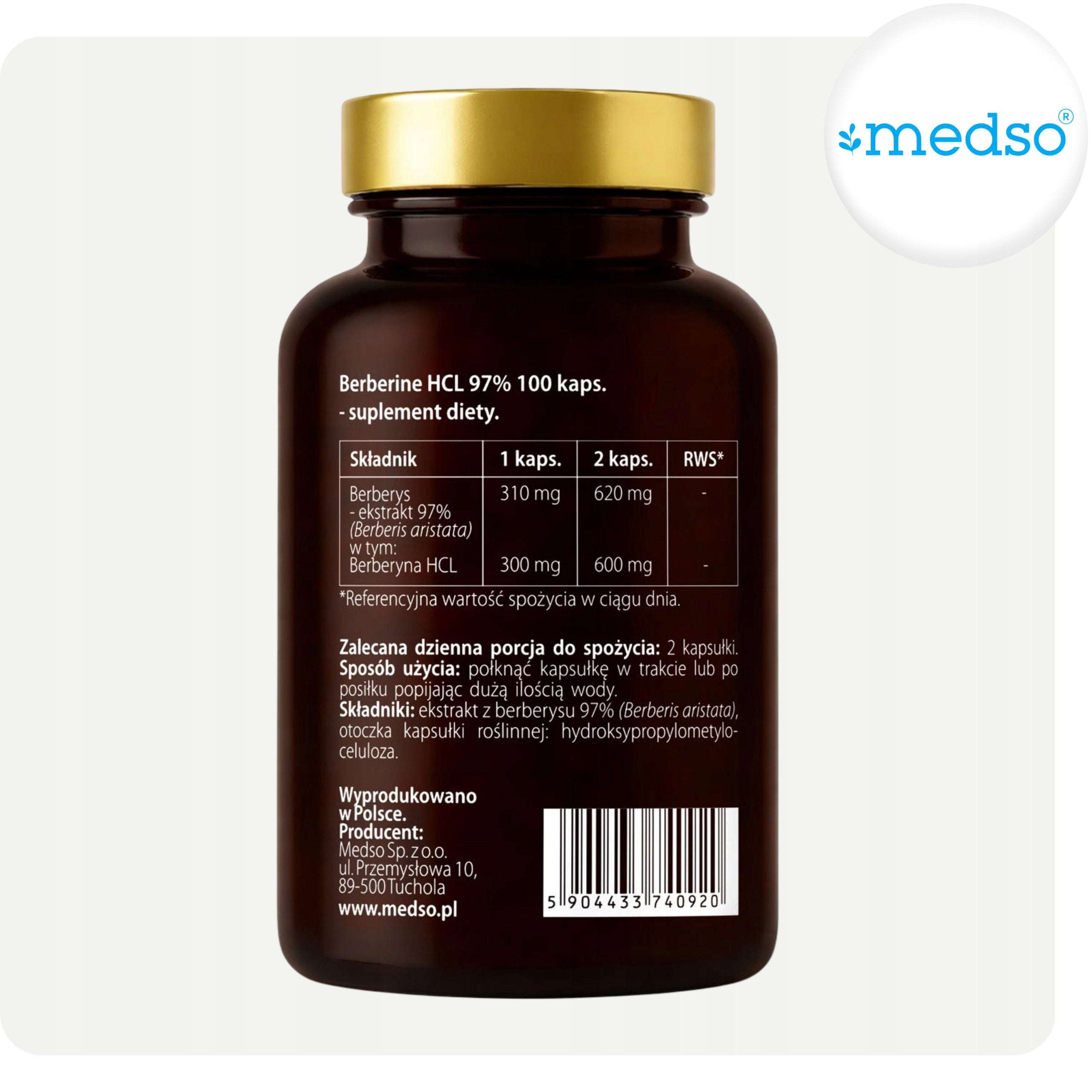 Berberine HCL 97% Berberine Extract Sugar Cholesterol Medso 100 Capsules Expiration date at least 1 year from the date of purchase