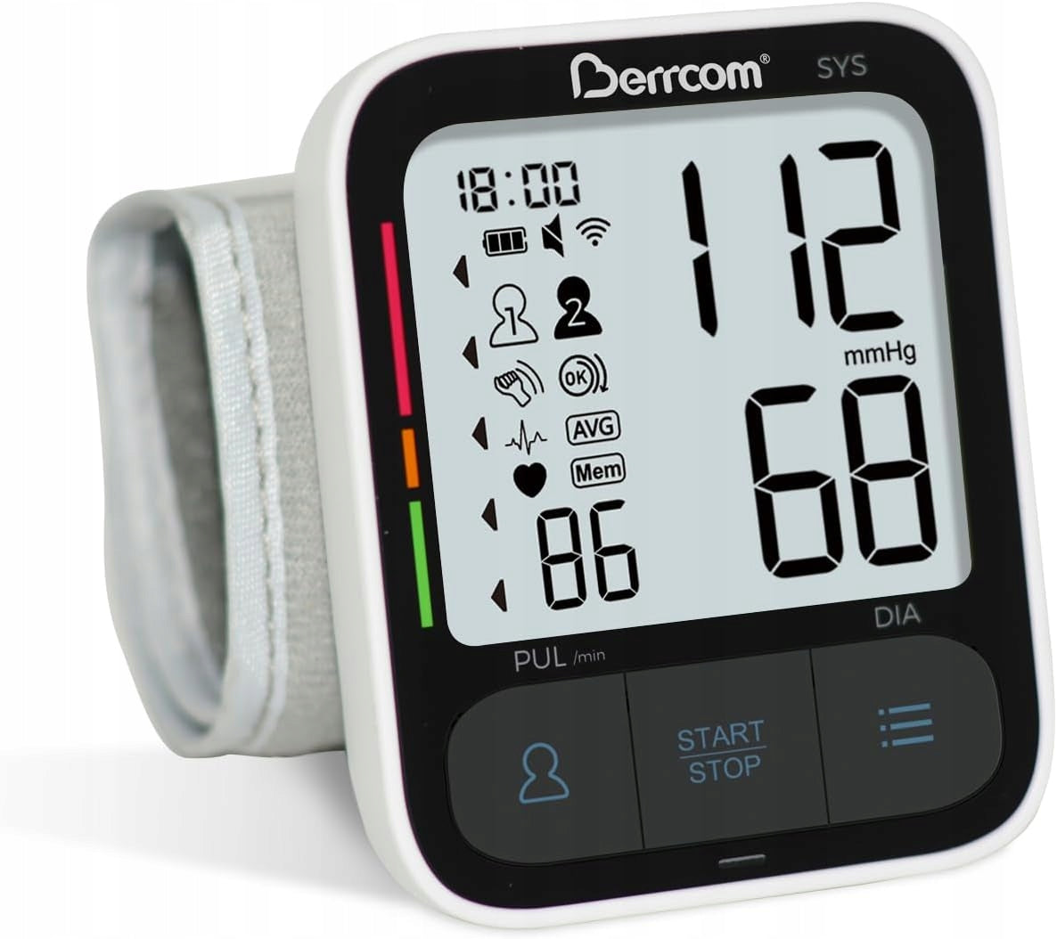 Berrcom automatic wrist blood pressure monitor with LED heart rate measurement