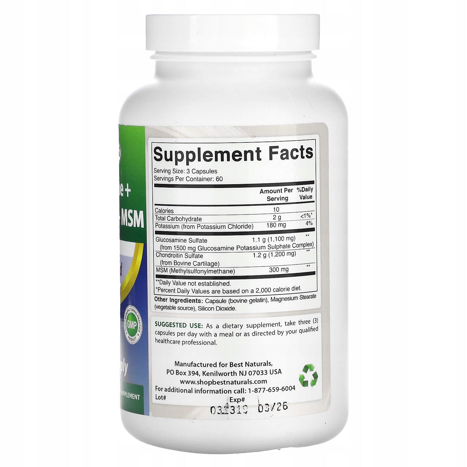 Best Naturals, Glucosamine + Chondroitin + MSM, 180 capsules Brand Best Naturals