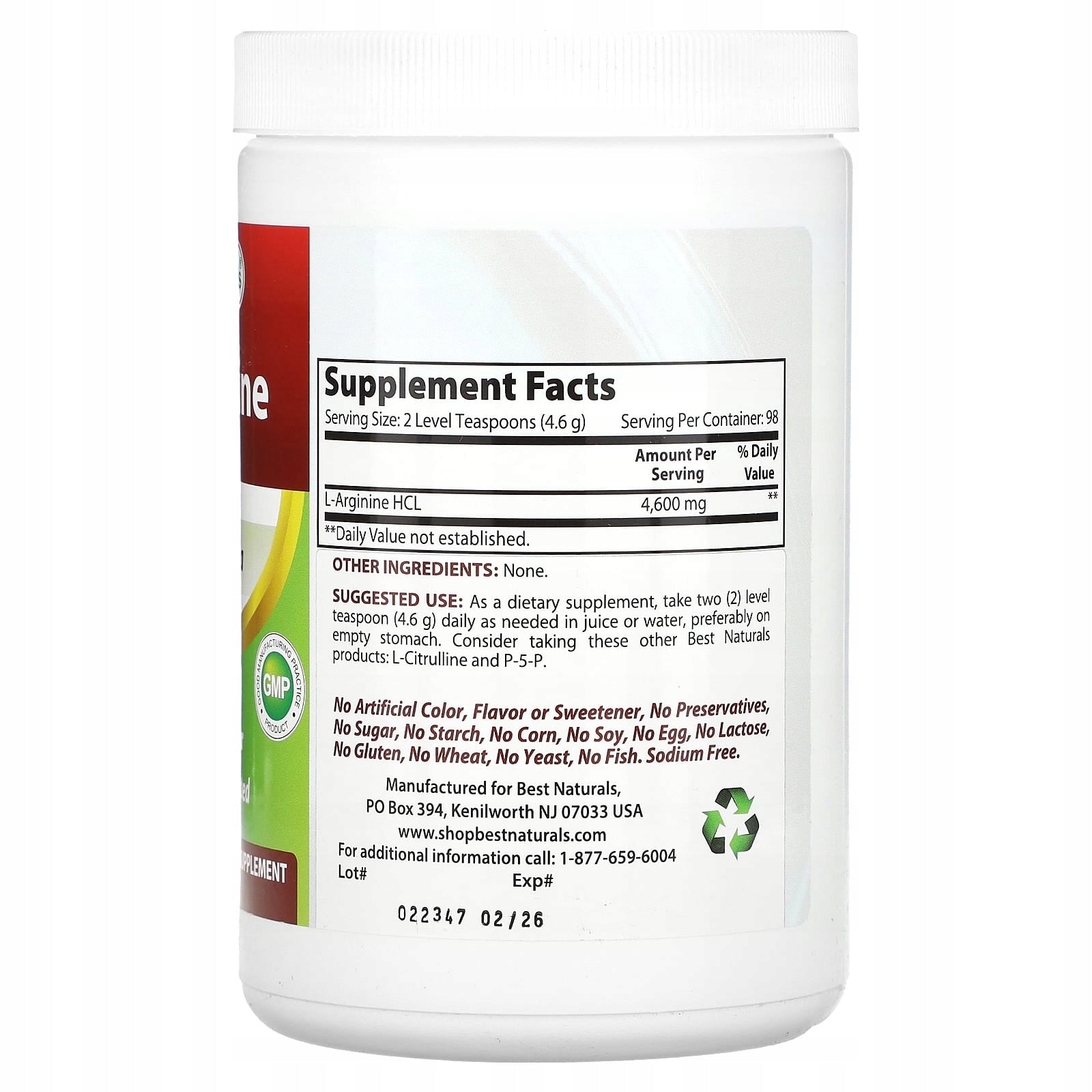 Best Naturals, L-arginine, 454 g Expiration date at least 3 months from the date of purchase