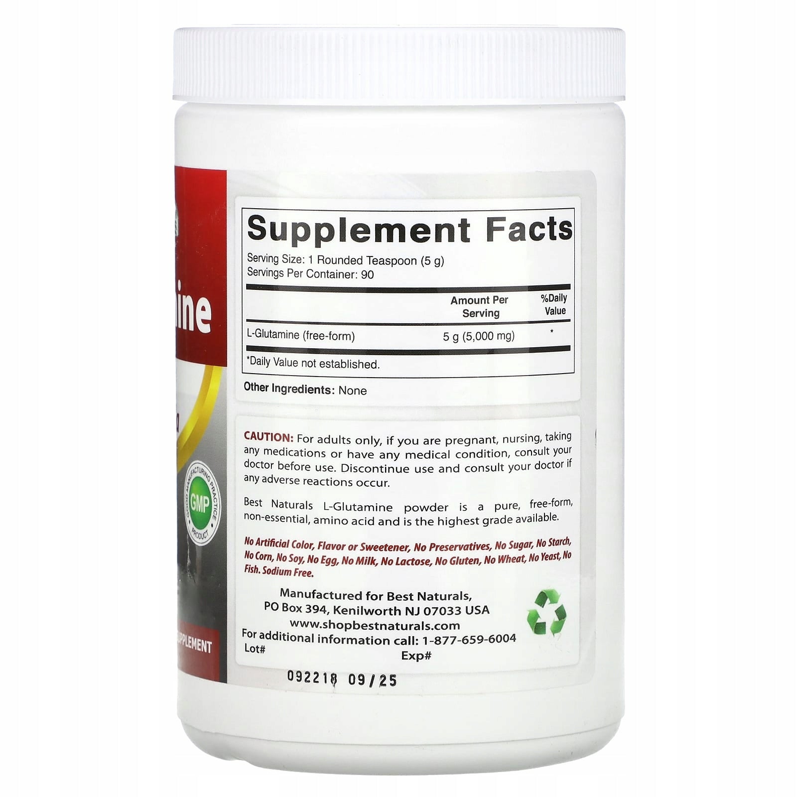 Best Naturals, L-glutamine, 454 g Expiration date at least 3 months from the date of purchase
