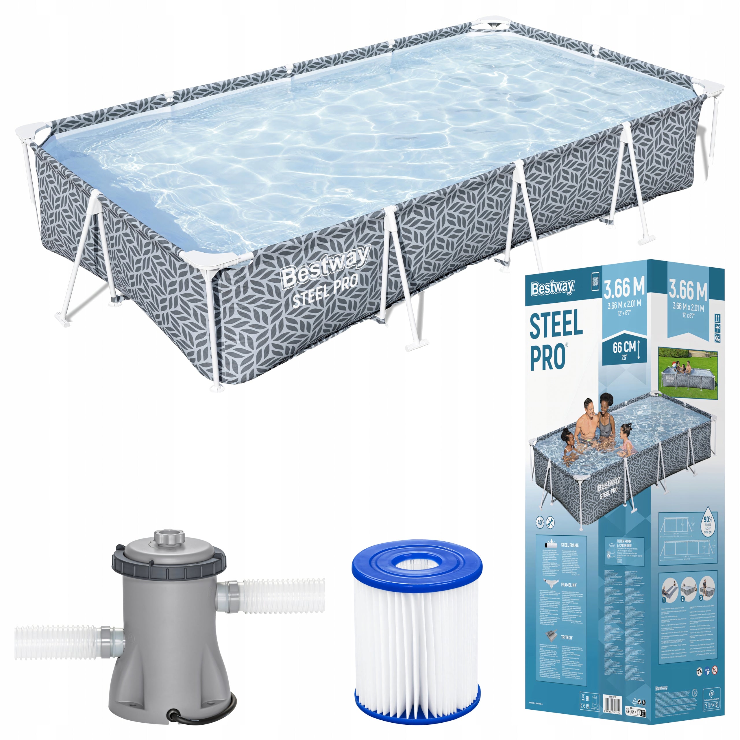 Bestway 561FV Steel Pro Pool Framed Rectangular Garden 366x201x66 cm
