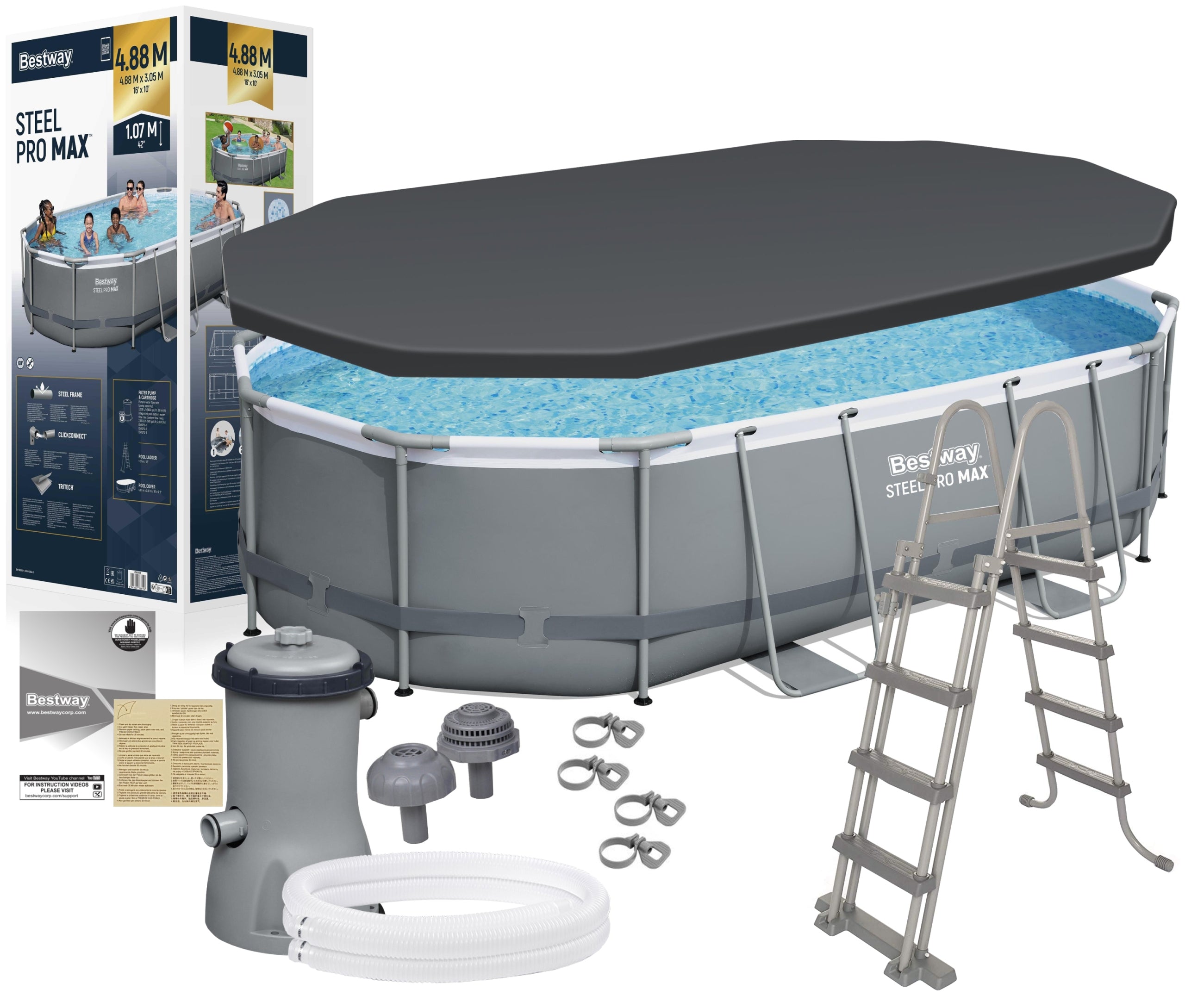 Bestway 56448 Garden Pool 488x305x107cm Cover Ladder Pump