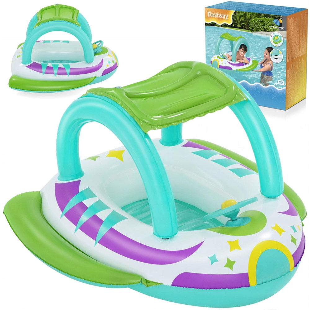Bestway Inflatable Pontoon with Canopy Boat with Bottom Steering Wheel + Horn 34149