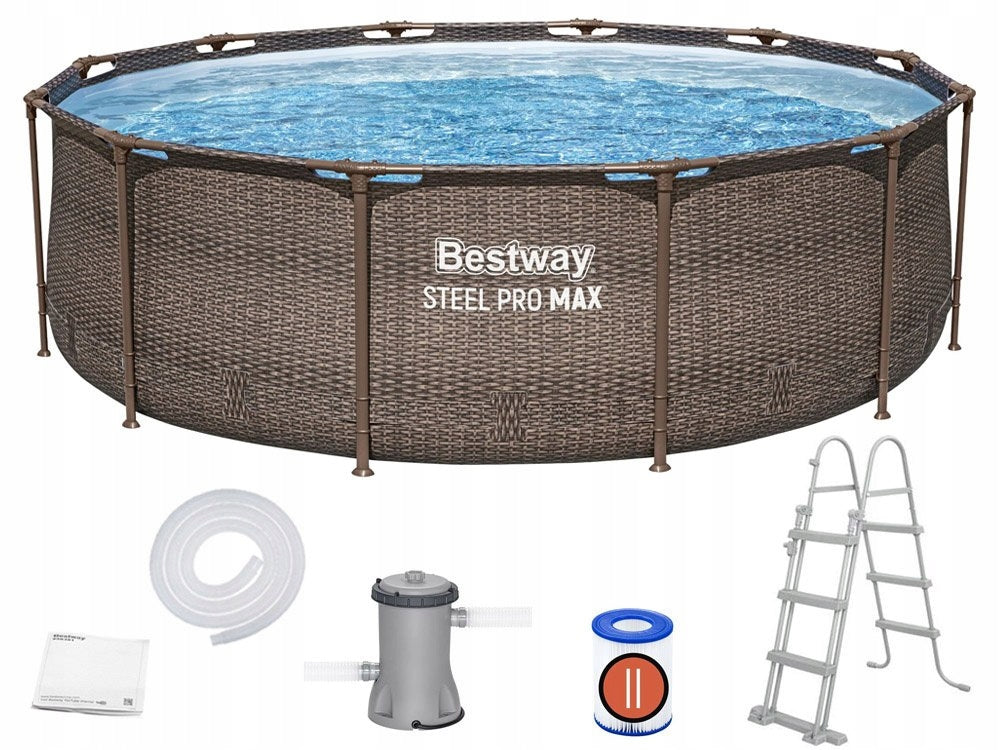Bestway: MYKONOS LUX fémvázas rattan medence létrával és vízforgatóval - Packaging status original