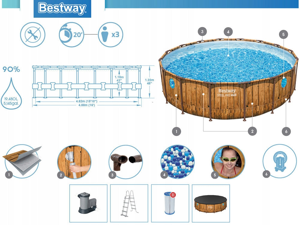 Bestway frame pool pattern board 488x122cm pump ladder cover 56725 Manufacturer code 56725