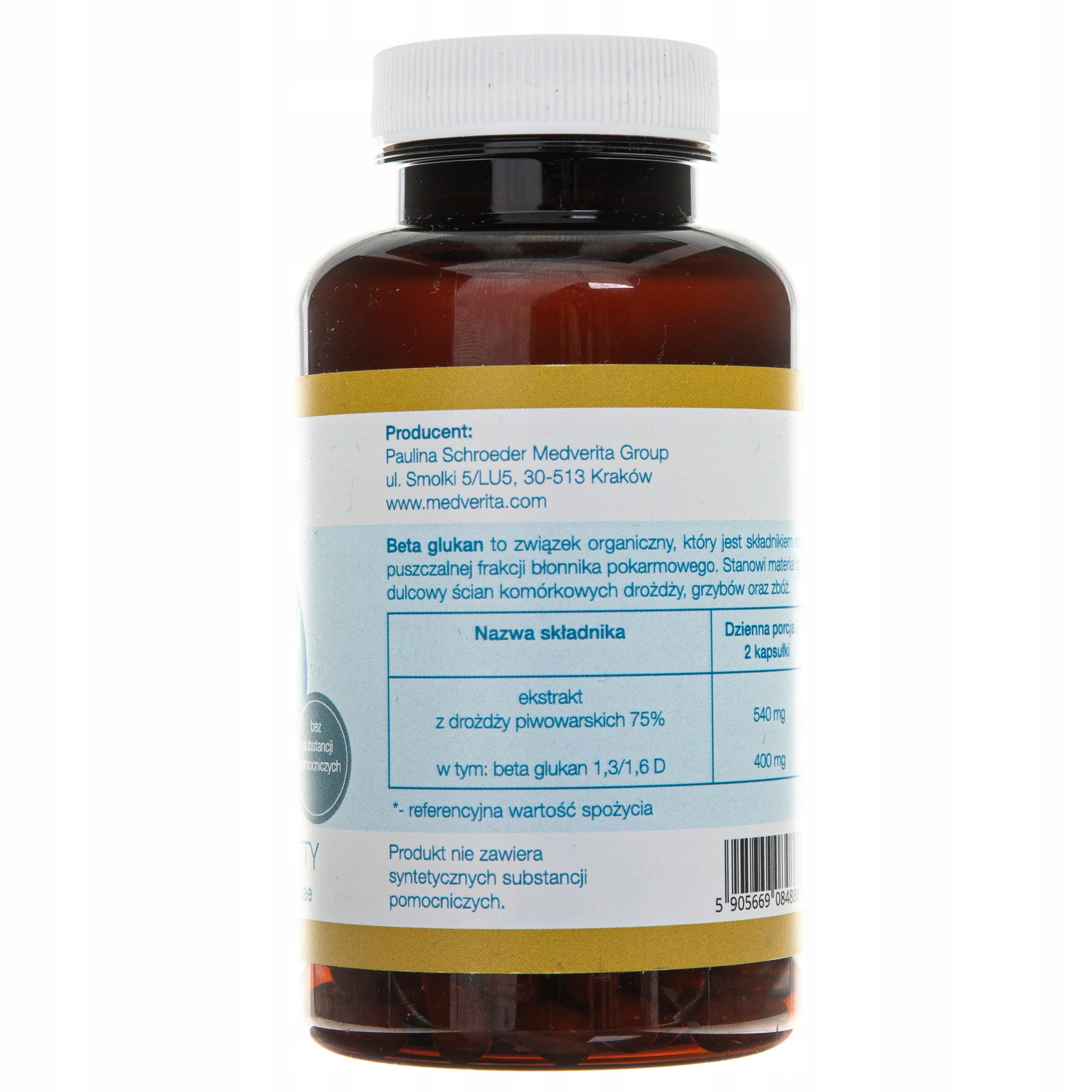 Beta Glucan 1,3 / 1,6 D 200 mg Medverita Resistance Cholesterol 120 kaps EAN (GTIN) 5905669084888