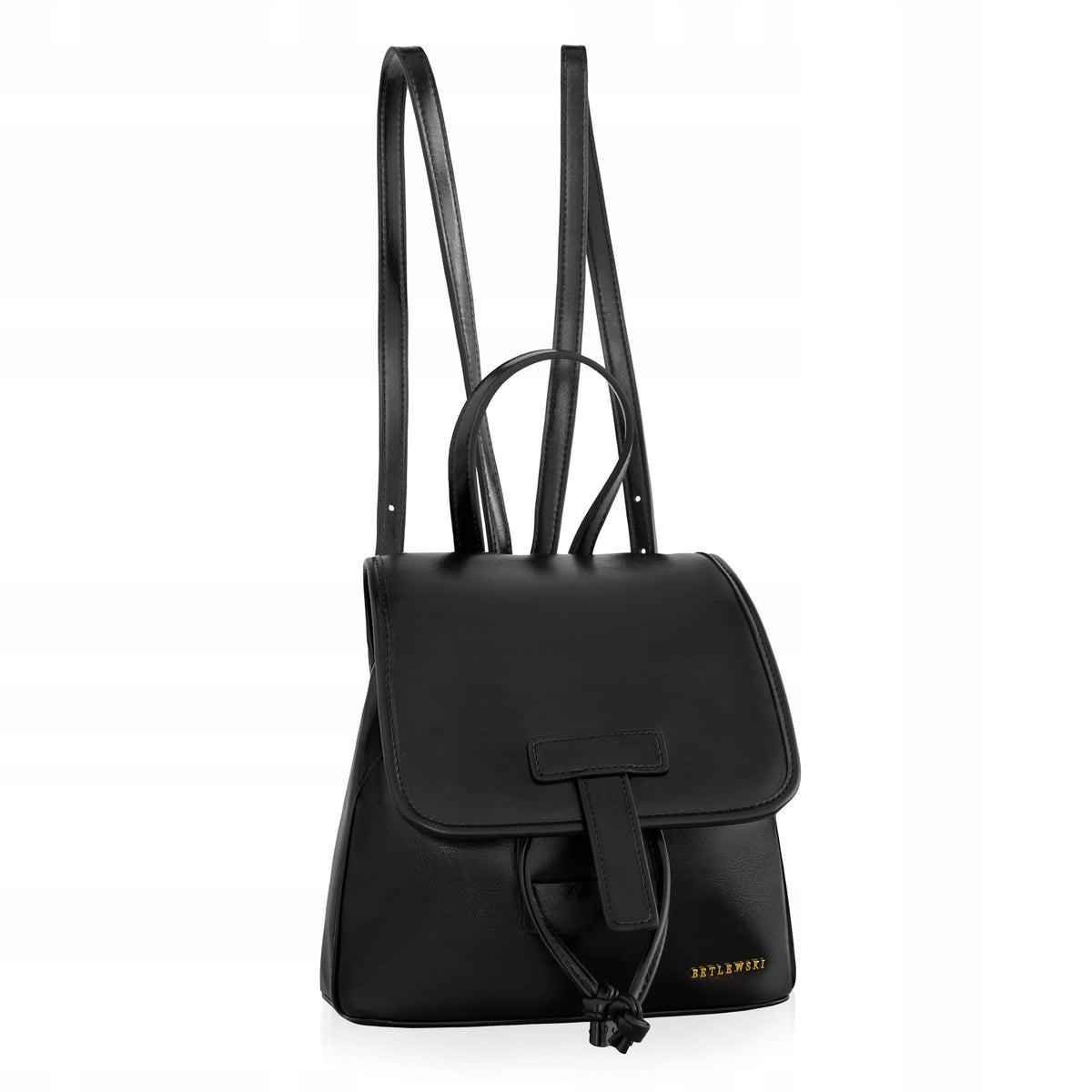 Betlewski Women's backpack eco leather flap drawstring handle suspenders