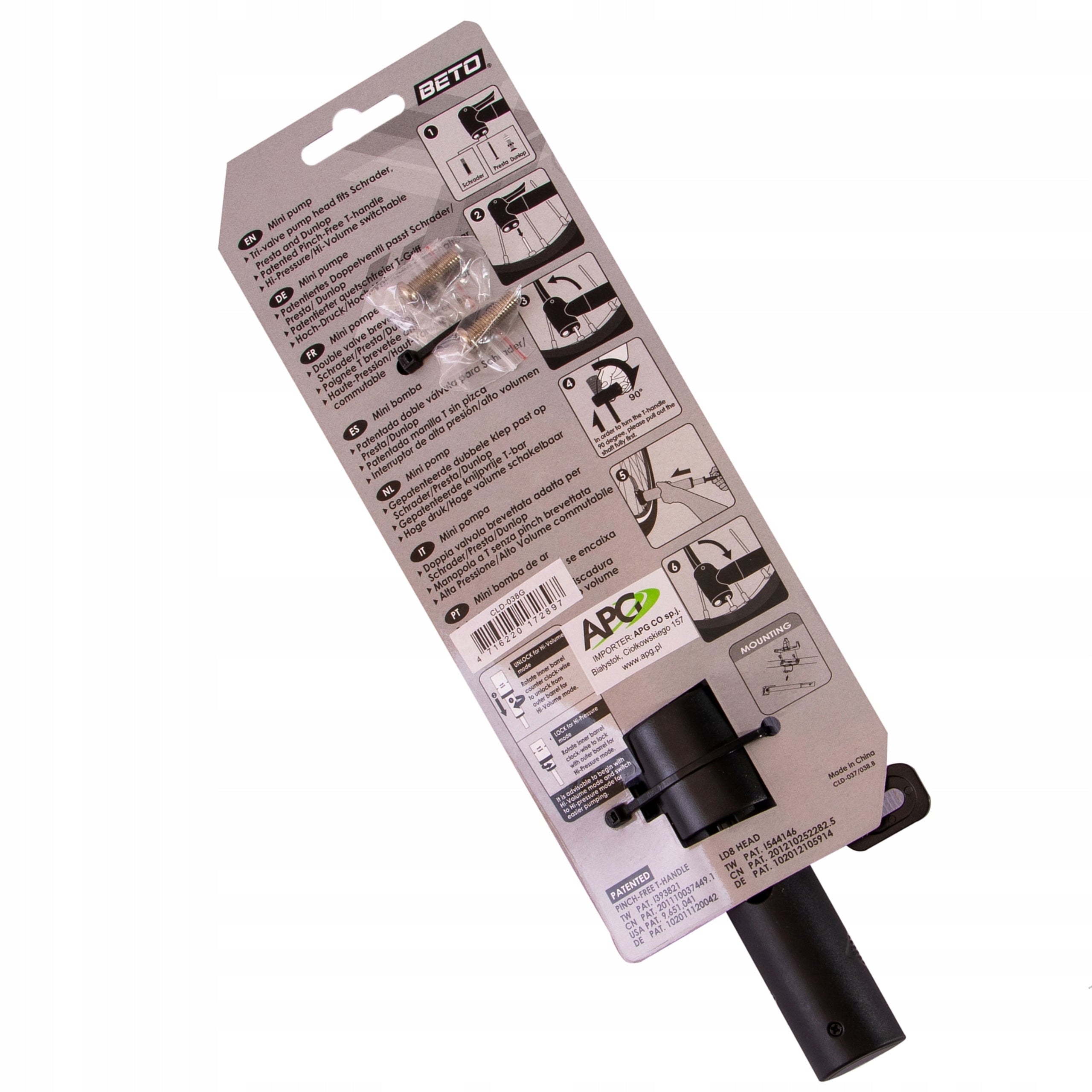 Beto CLD-038G bicycle pump pressure gauge AV/DV/FV for inner tube bike EAN (GTIN) 5904569339418