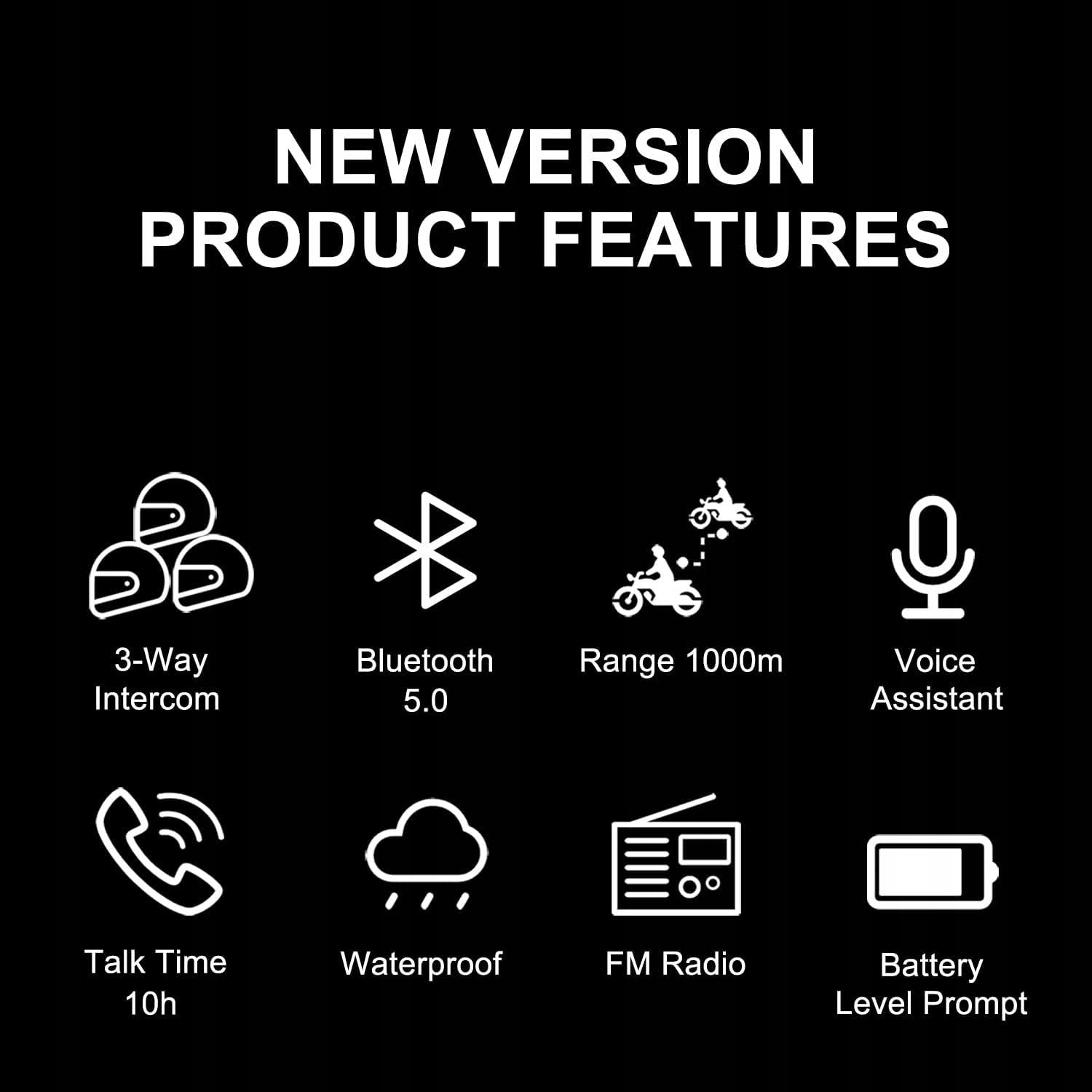 Betowey BT-S3 Motorcycle Intercom Bluetooth 5.0 1000m FM Radio Manufacturer's catalog number BT-S3NS