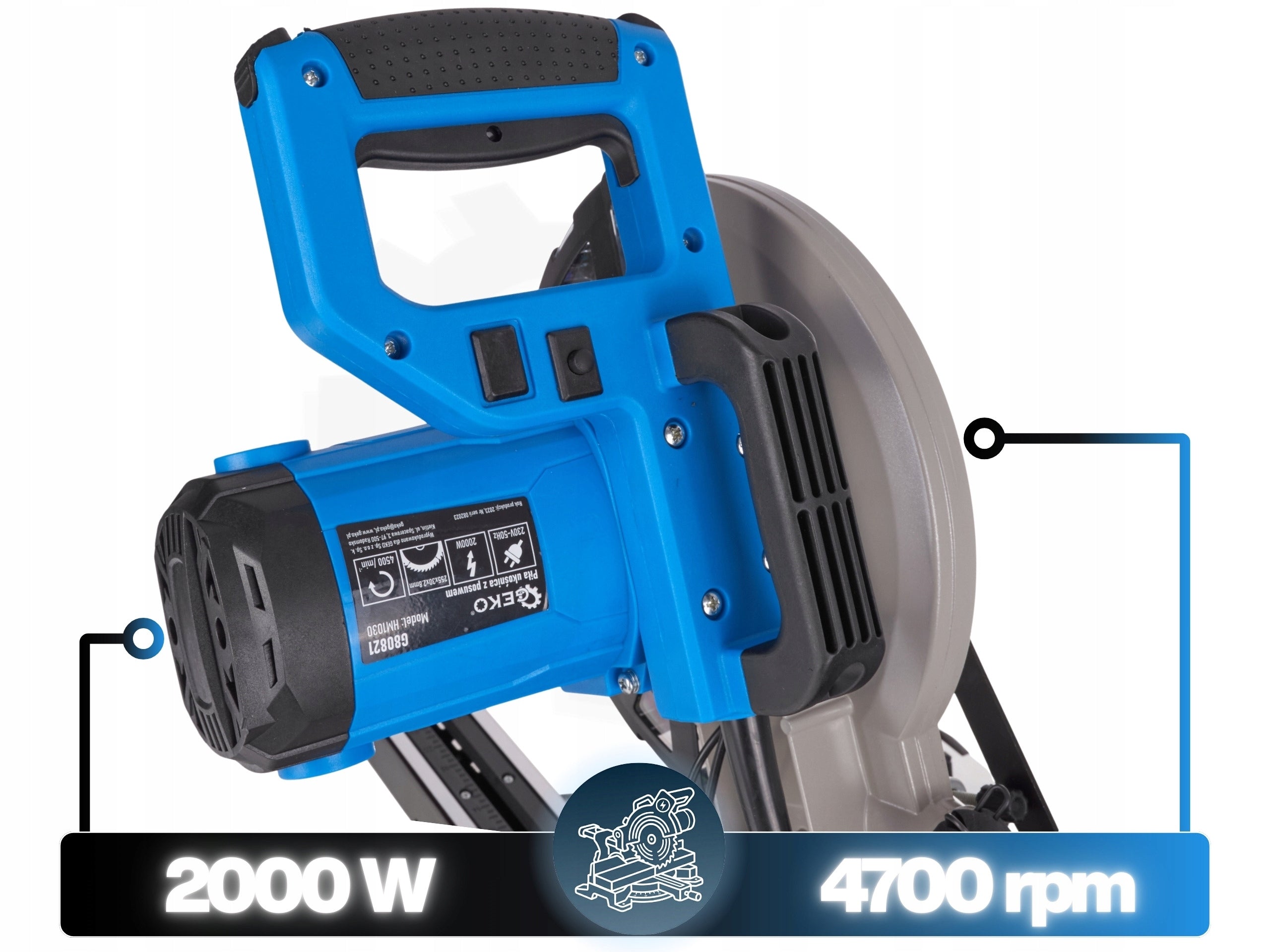 Bevel Saw with Bevel Feed For Wood 2000W 255mm Laser Extraction 3 Discs Disc diameter 255 mm