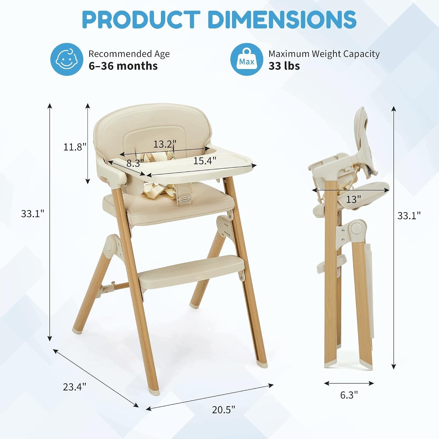 Beżowe krzesełko do karmienia z aluminiową ramą i regulowaną podnóżką Packaging status original