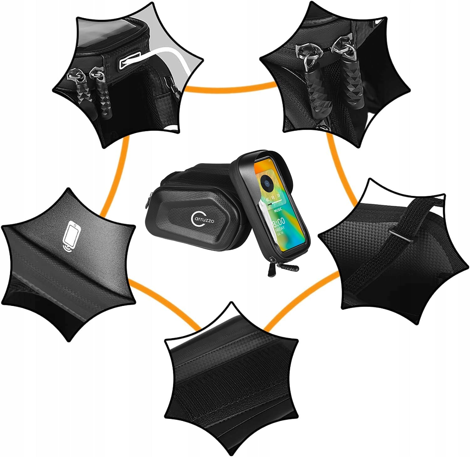 Bicycle Bag Waterproof Phone Pouch Frame Holder Carruzzo Color black