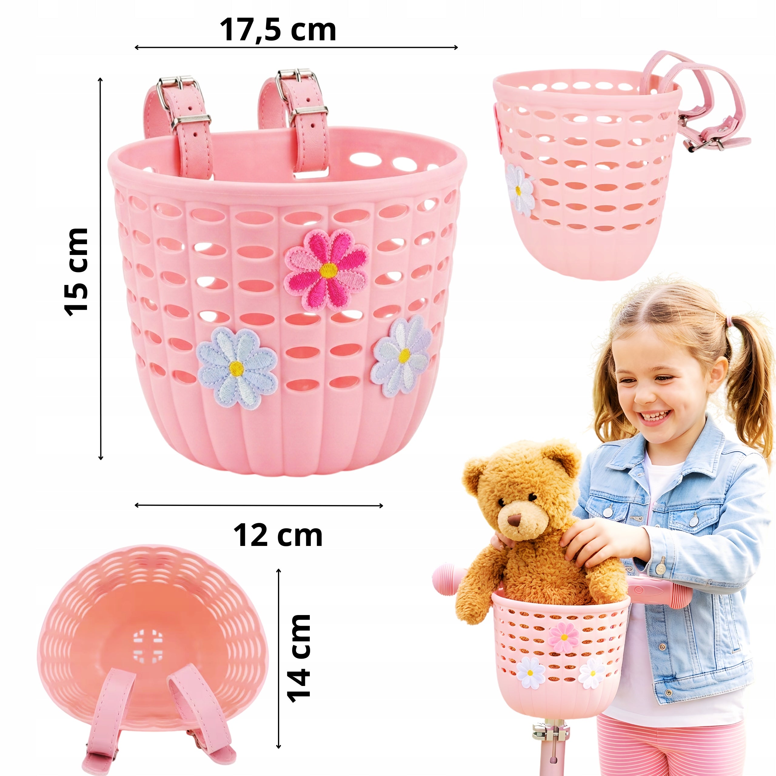 Bicycle Basket for Scooter Balance Bike BELL Set for Steering Wheel Color pink
