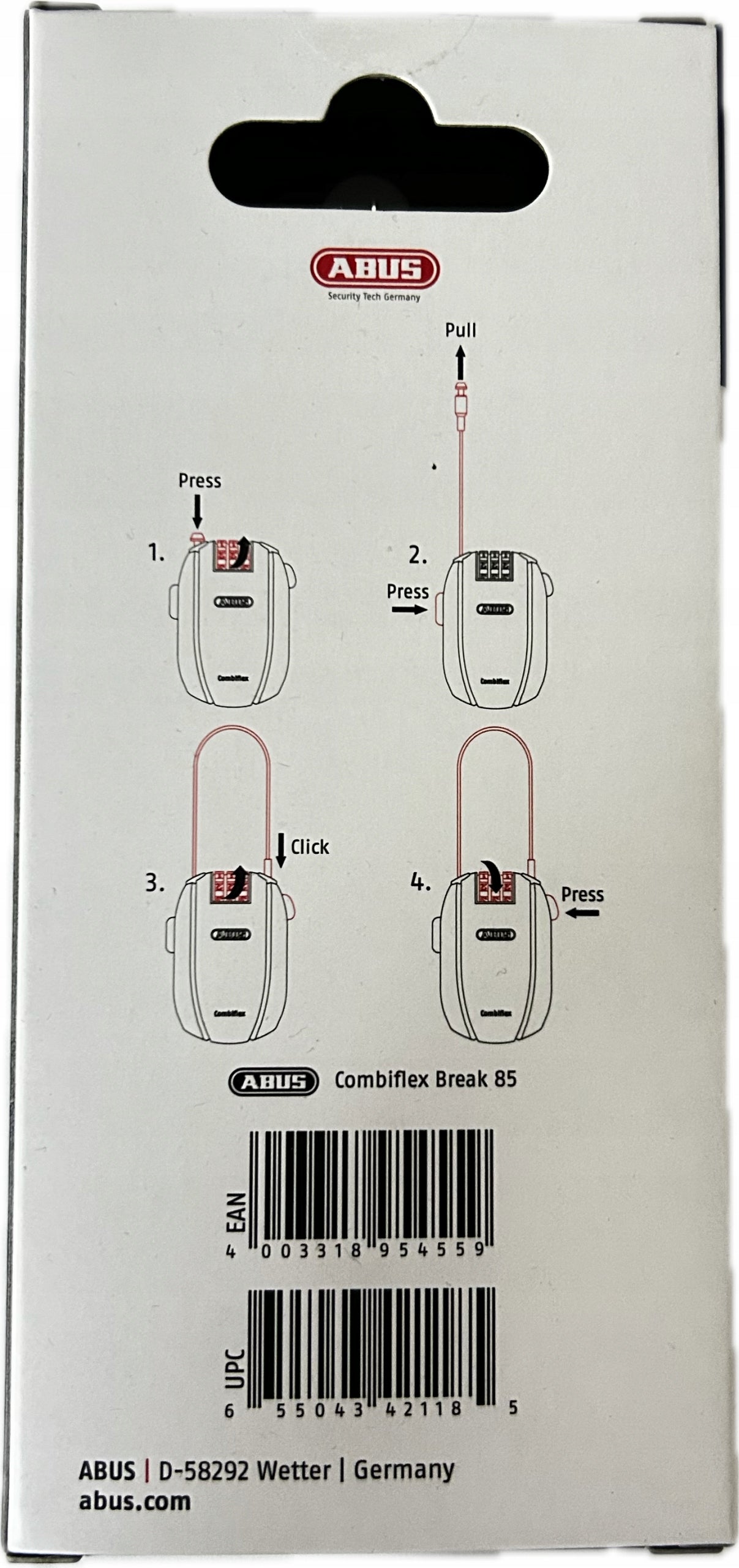 Bicycle Clasp Cable Lock Abus Combiflex Break Black 85 cm Cipher Manufacturer code 0091374
