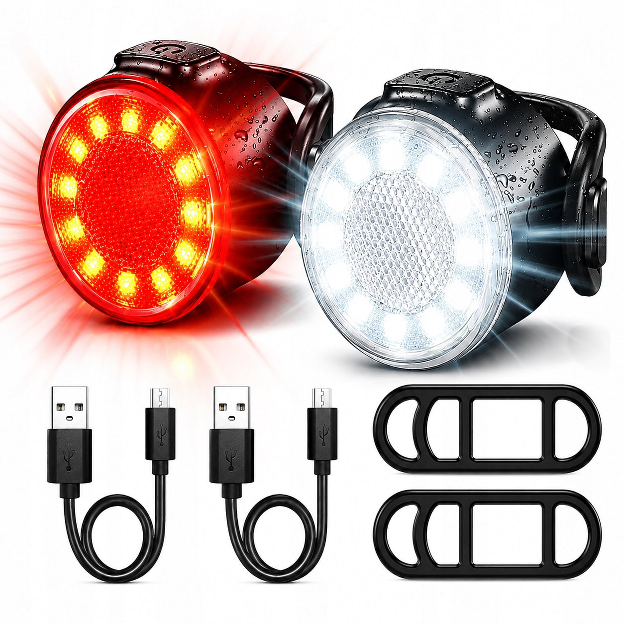 Bicycle Lamp Set Front and Rear LED USB Rechargeable Waterproof EB893