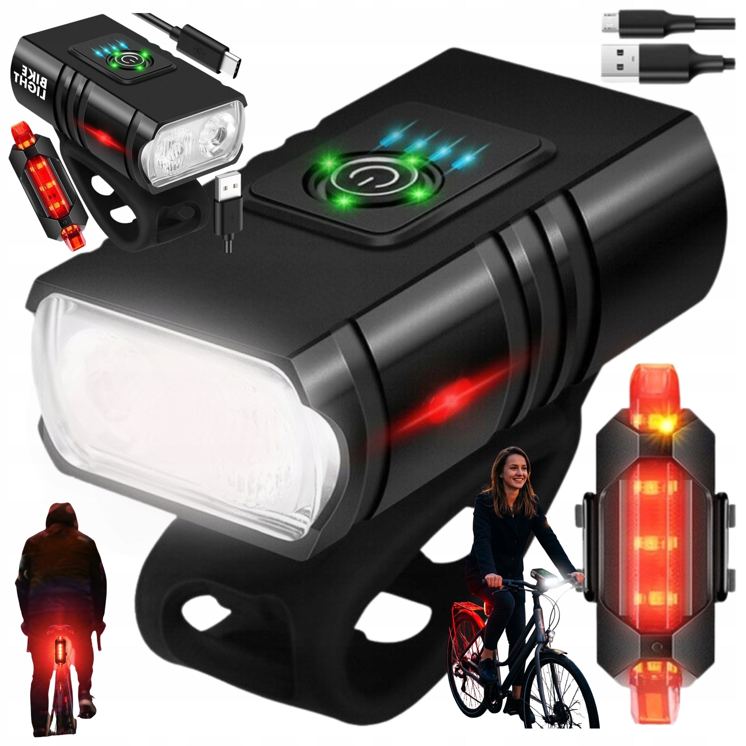 Bicycle Light Front Rear LED USB Waterproof Rechargeable 2x Strong Packaging status original