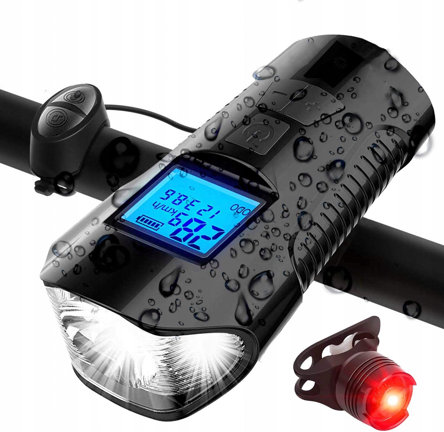 Bicycle Light Front Strong Light Front Rear + Bicycle Counter Horn