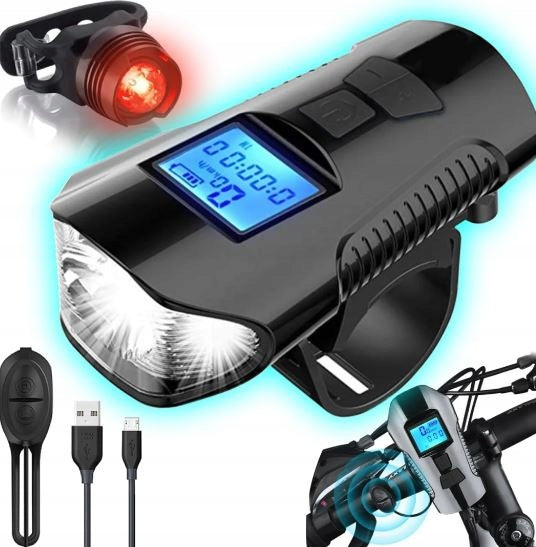 Bicycle Light Front Strong Light Front Rear + Bicycle Counter Horn