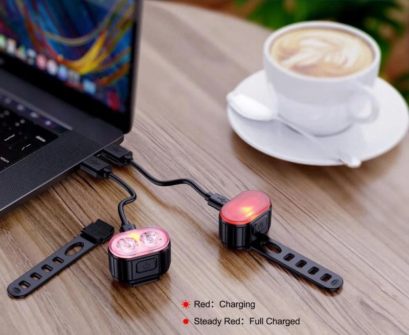 Bicycle Lighting FRONT AND REAR BICYCLE LIGHT SET 800 lm USB Brand LTC