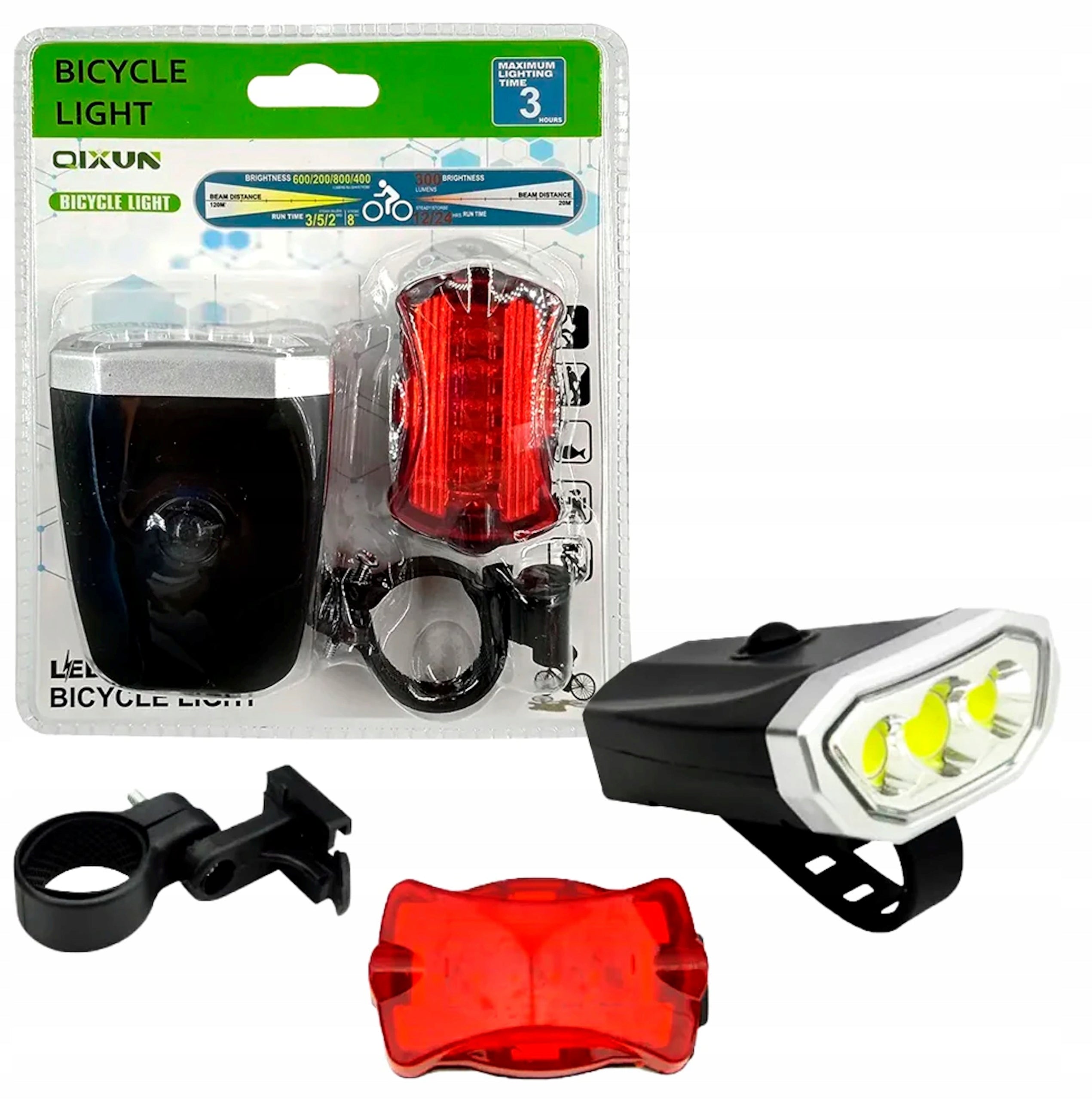 Bicycle Lighting FRONT AND REAR BICYCLE LIGHT SET FOR batteries