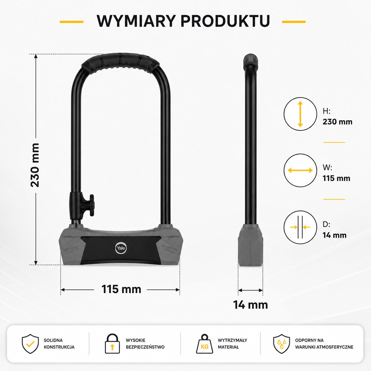 Bicycle Lock Yale YUL3/14/230/1 U-Lock 14 mm Sold Secure Diamond Manufacturer code YUL3/14/230/1