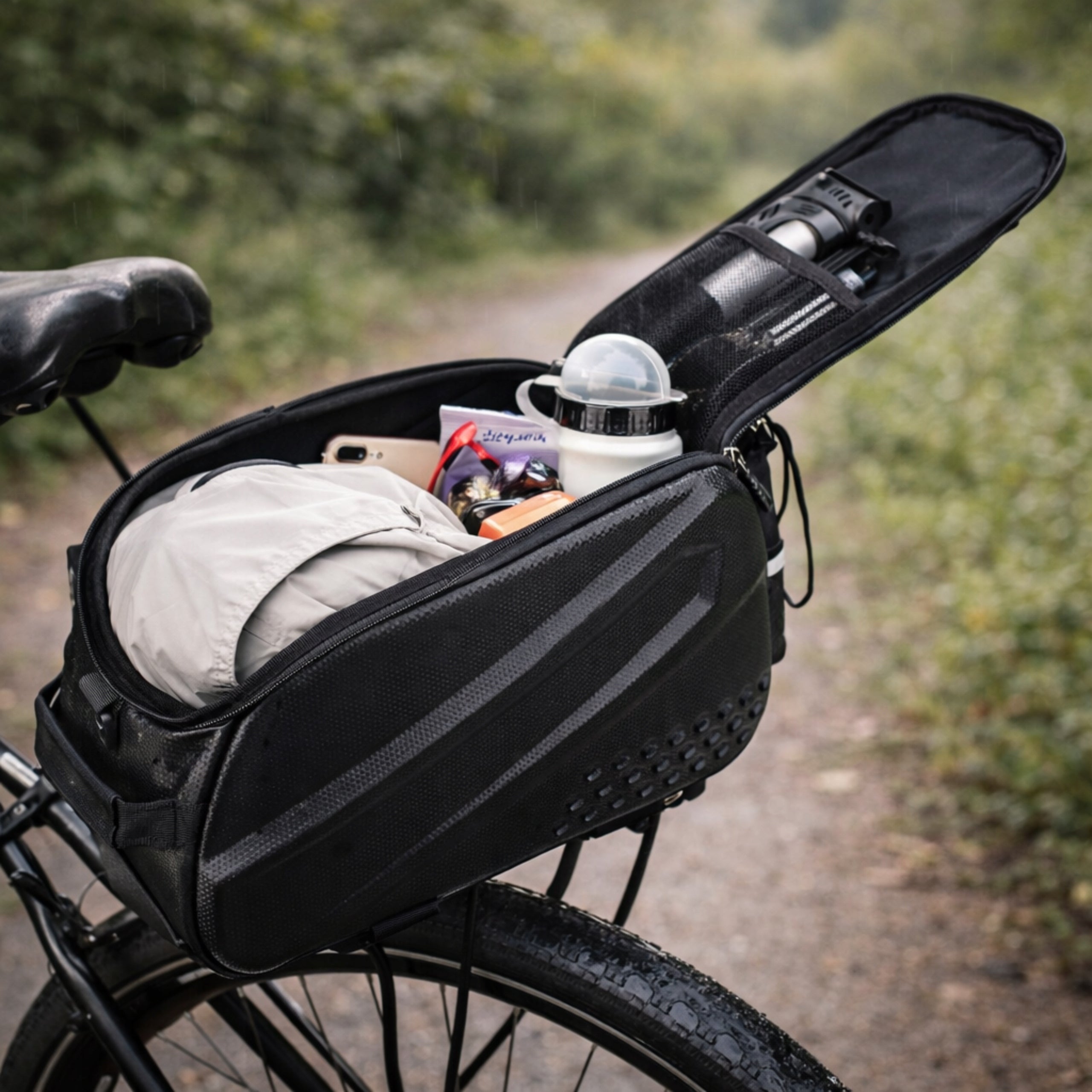 Bicycle Luggage Bag Bicycle Pouch Trunk Organizer Bicycle+Strap Color black