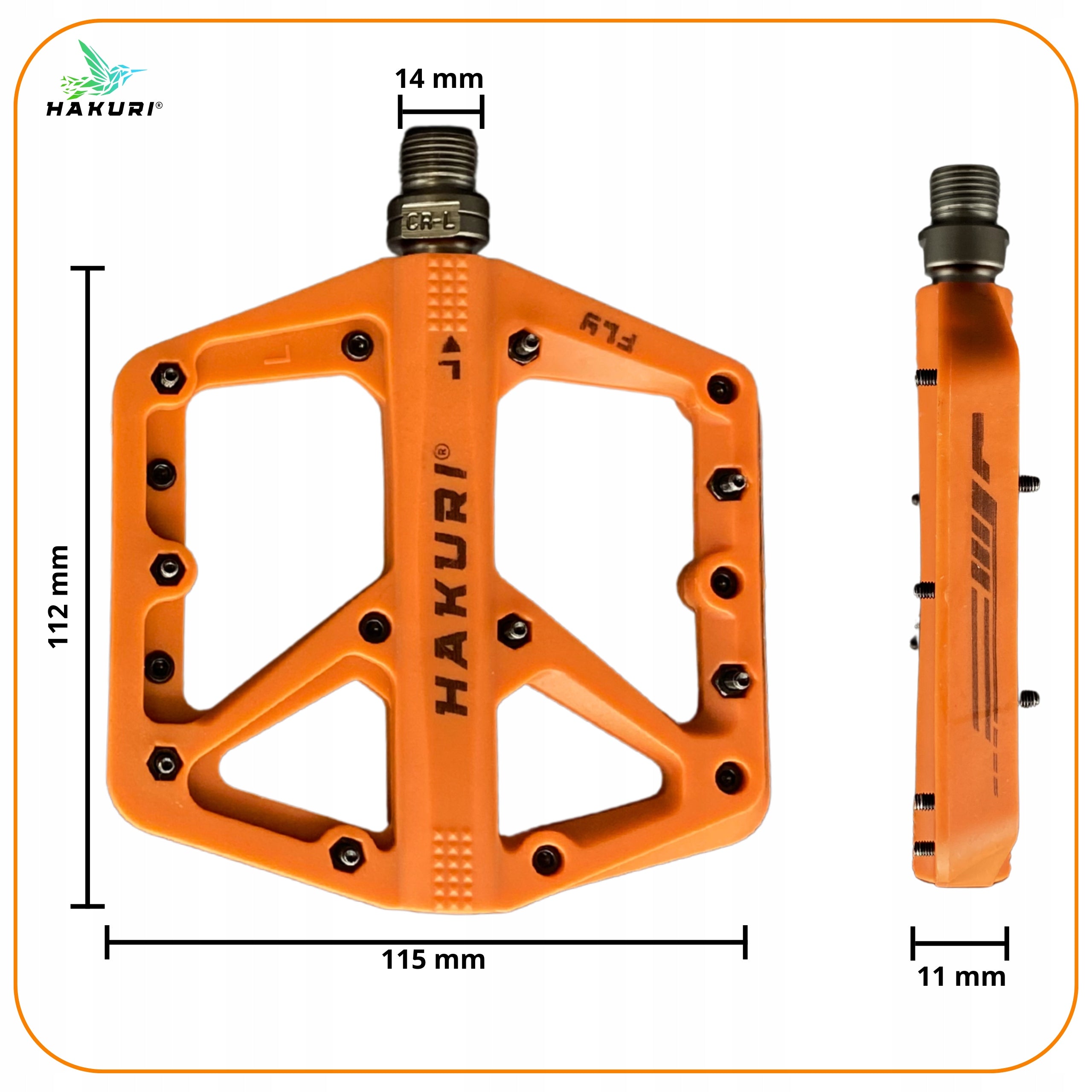 Bicycle Pedals Platform Pedals ORANGE Lightweight Nylon with Pins Manufacturer code PEDAŁY NYLONOWE HAKURI FLY-RIDE MTB ORANGE