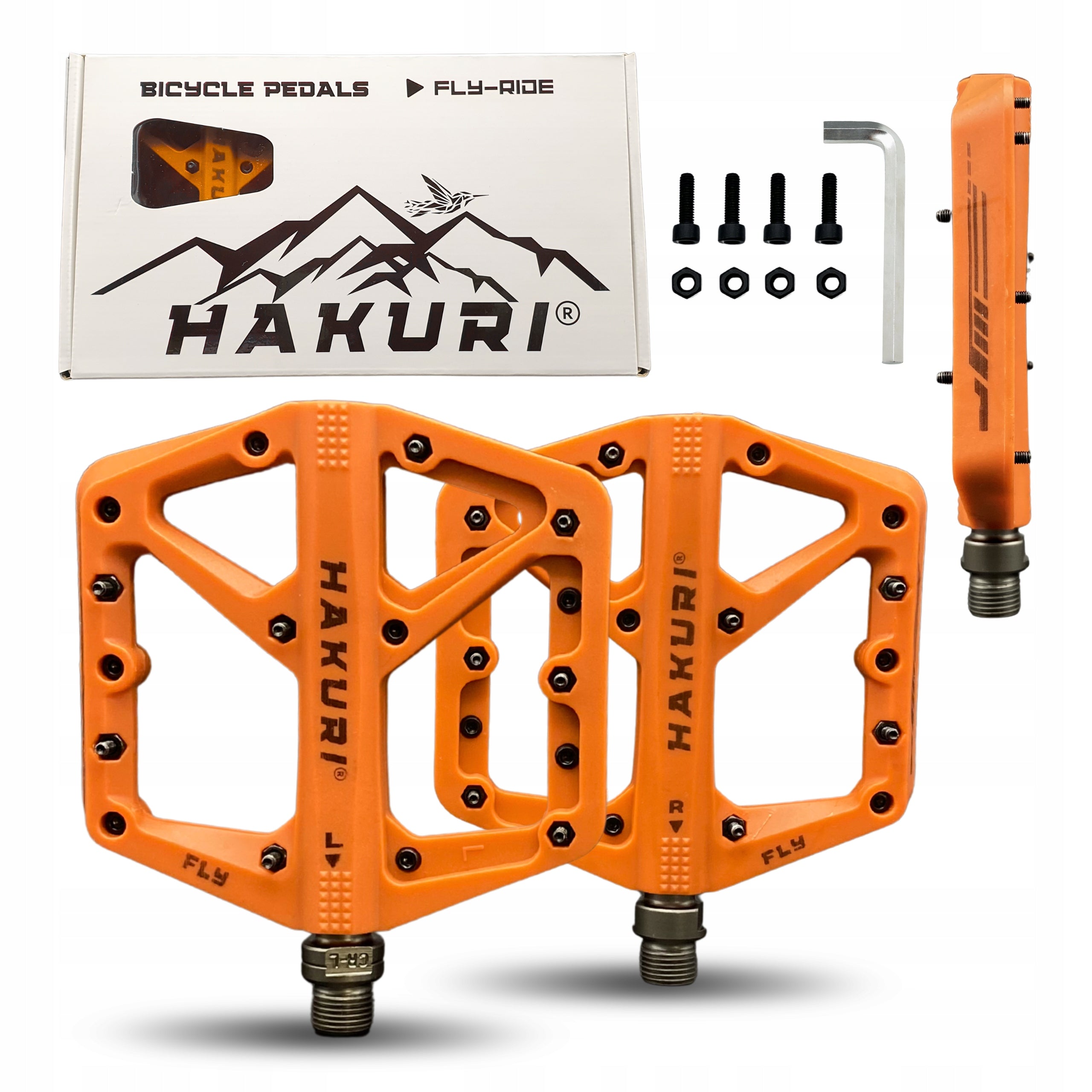 Bicycle Pedals Platform Pedals ORANGE Lightweight Nylon with Pins